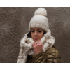 Ivory, chunky knit women pom-pom hat