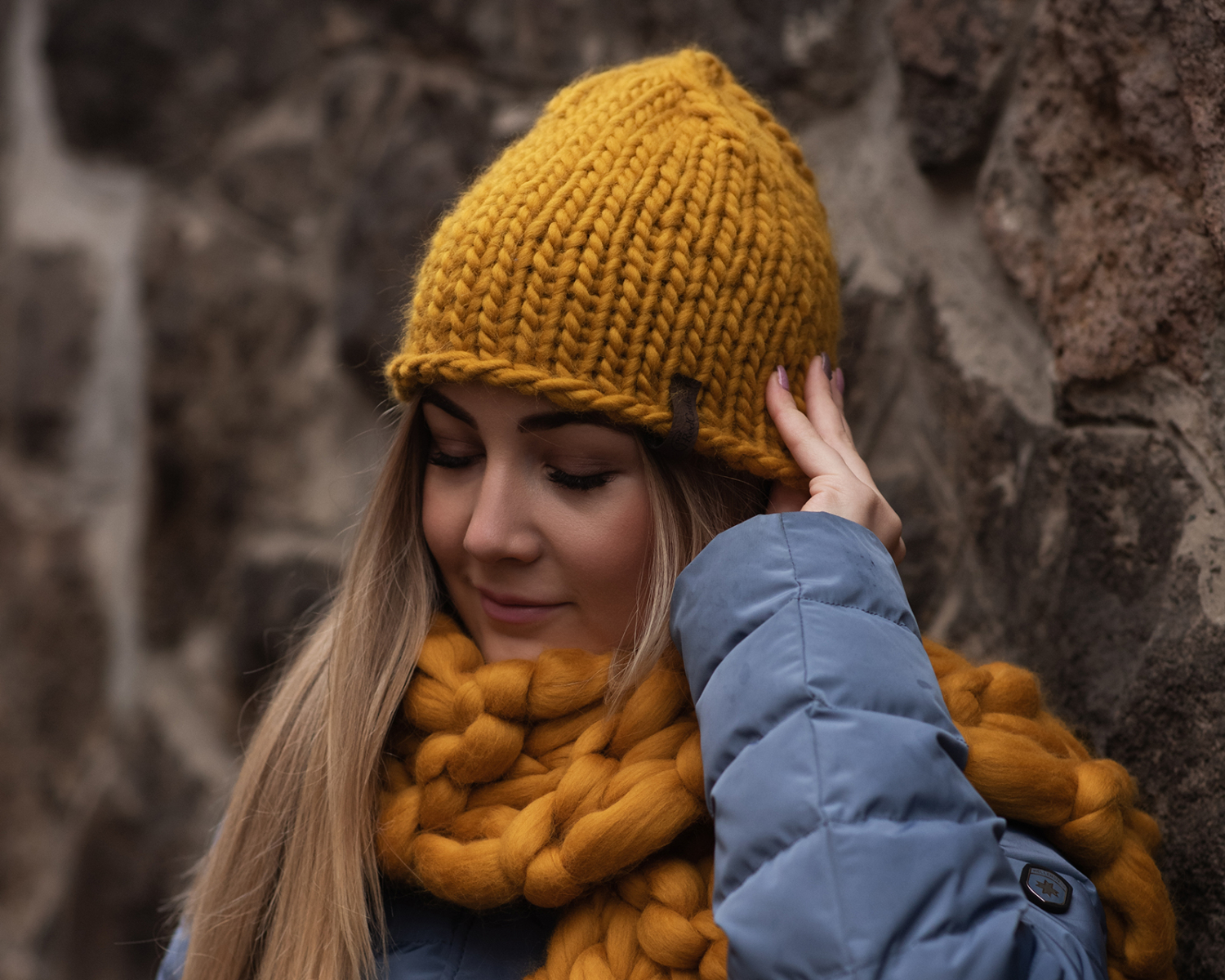 Ocher, super chunky hand knitted women hat