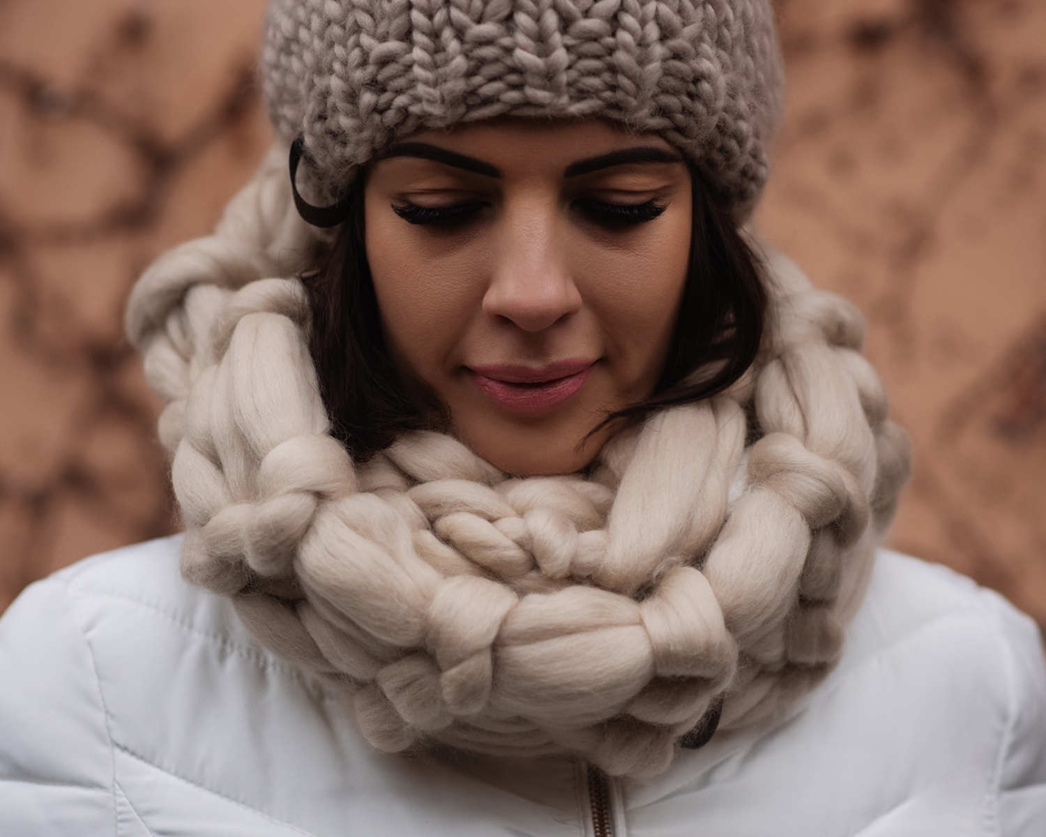 Sand Chunky Knitted Infinity Scarf