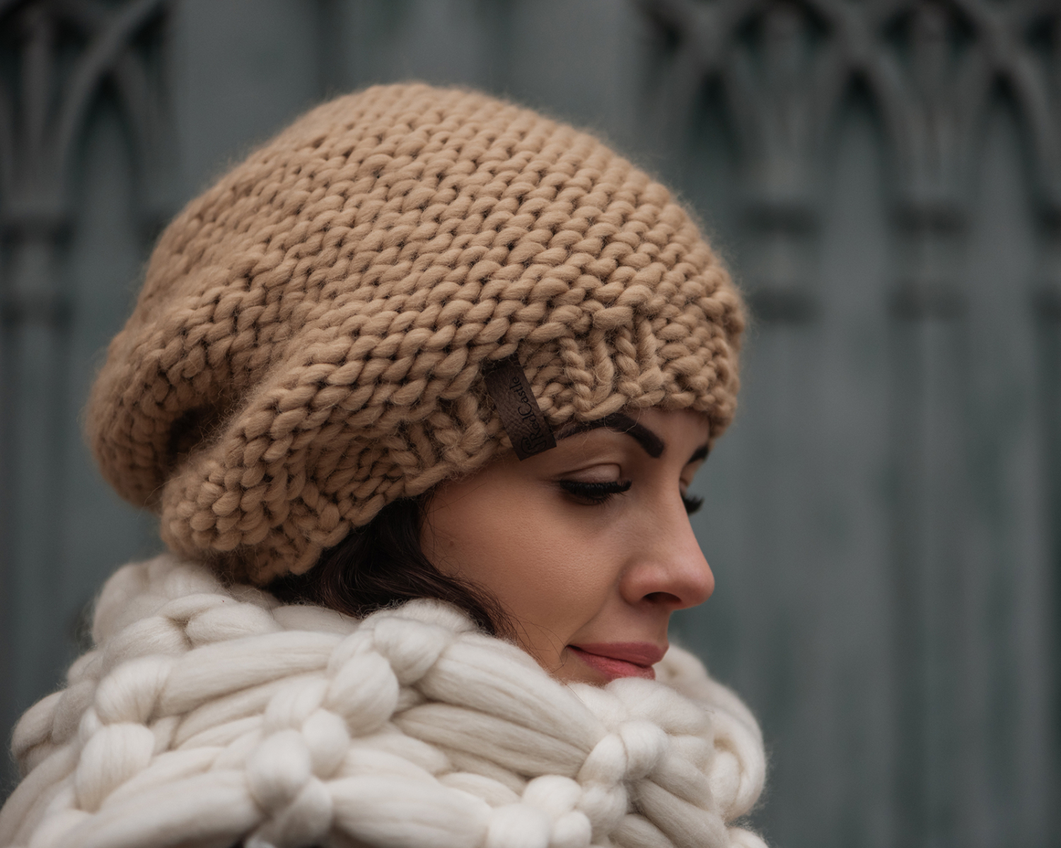 Latte, super chunky hand knitted women slouchy hat