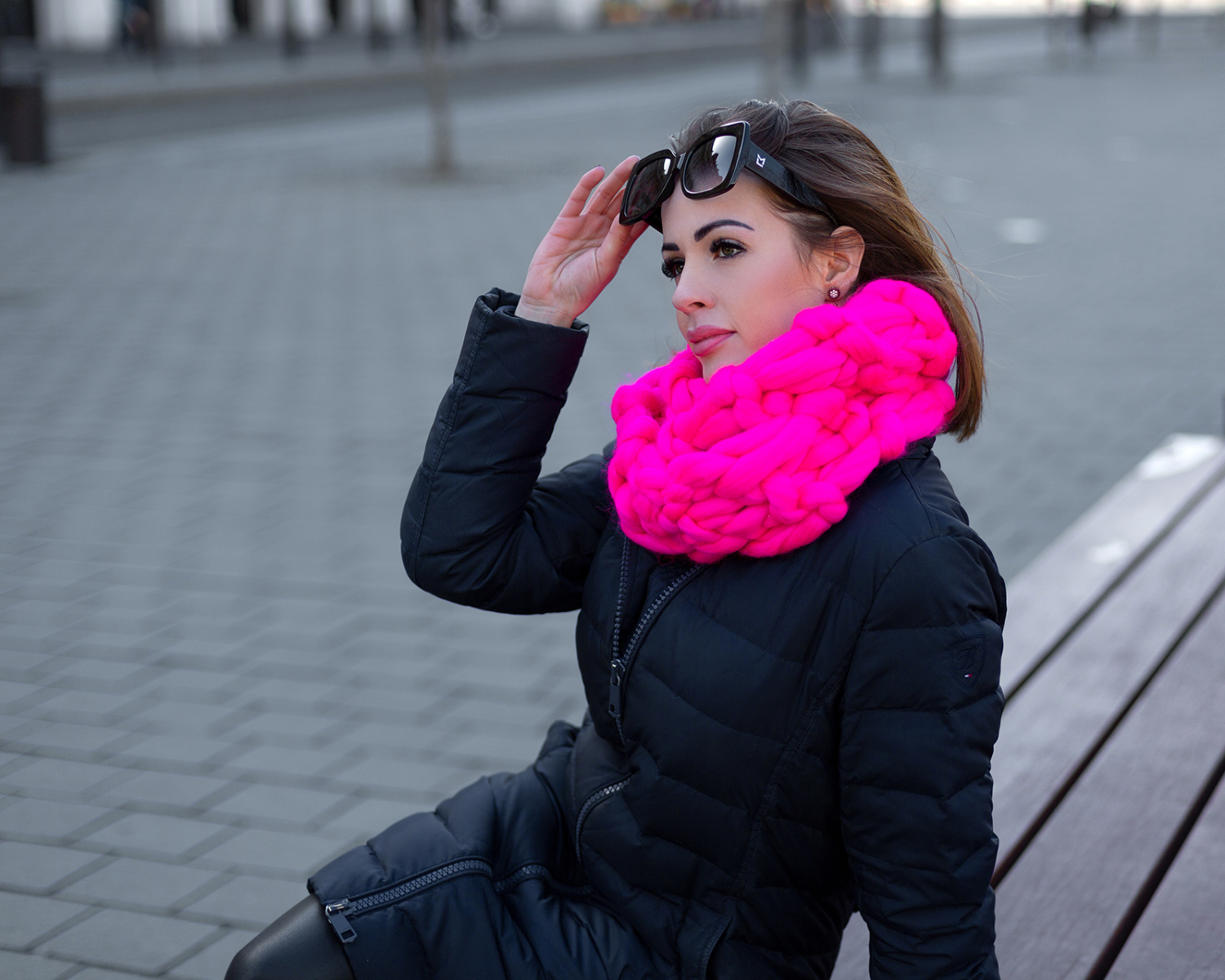 Neon Pink Chunky Knitted Infinity Scarf