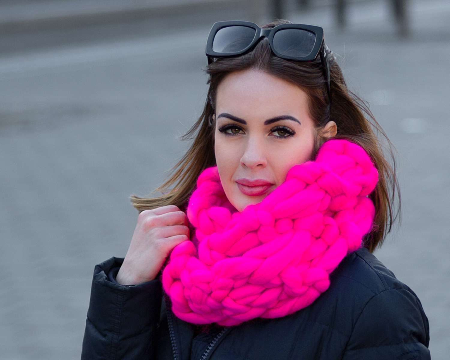 Neon Pink Chunky Knitted Infinity Scarf