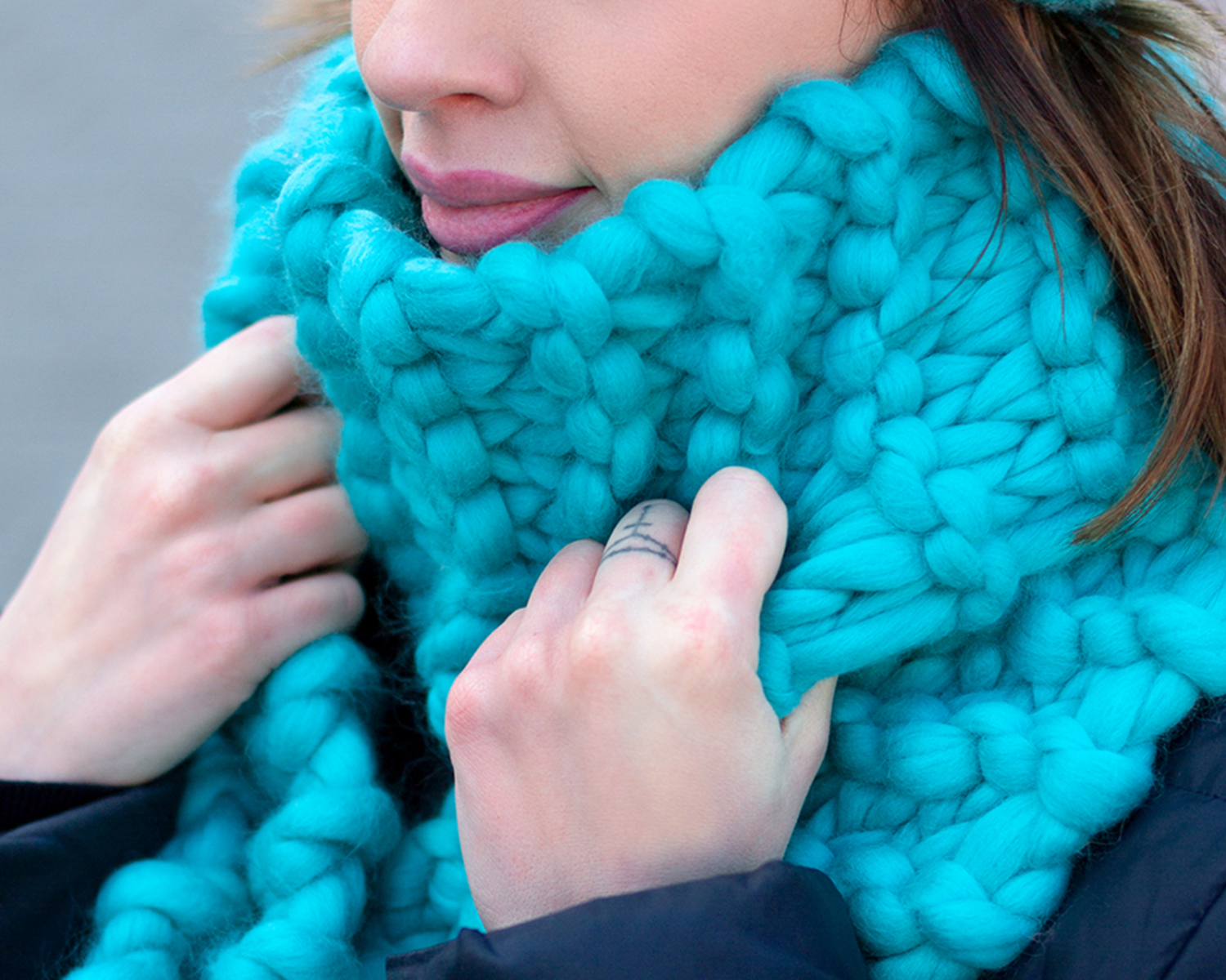 Neon Aqua Giant Knitted Extra Long, Oversized Scarf