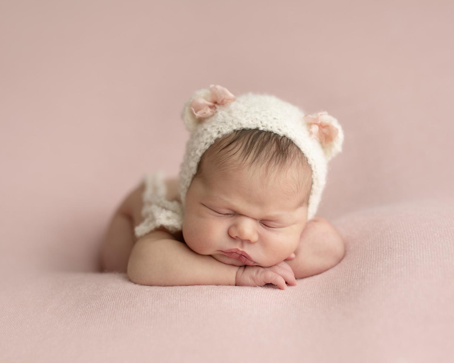 FOR ORDER - Ivory Rustic Bear Bonnet with Bow