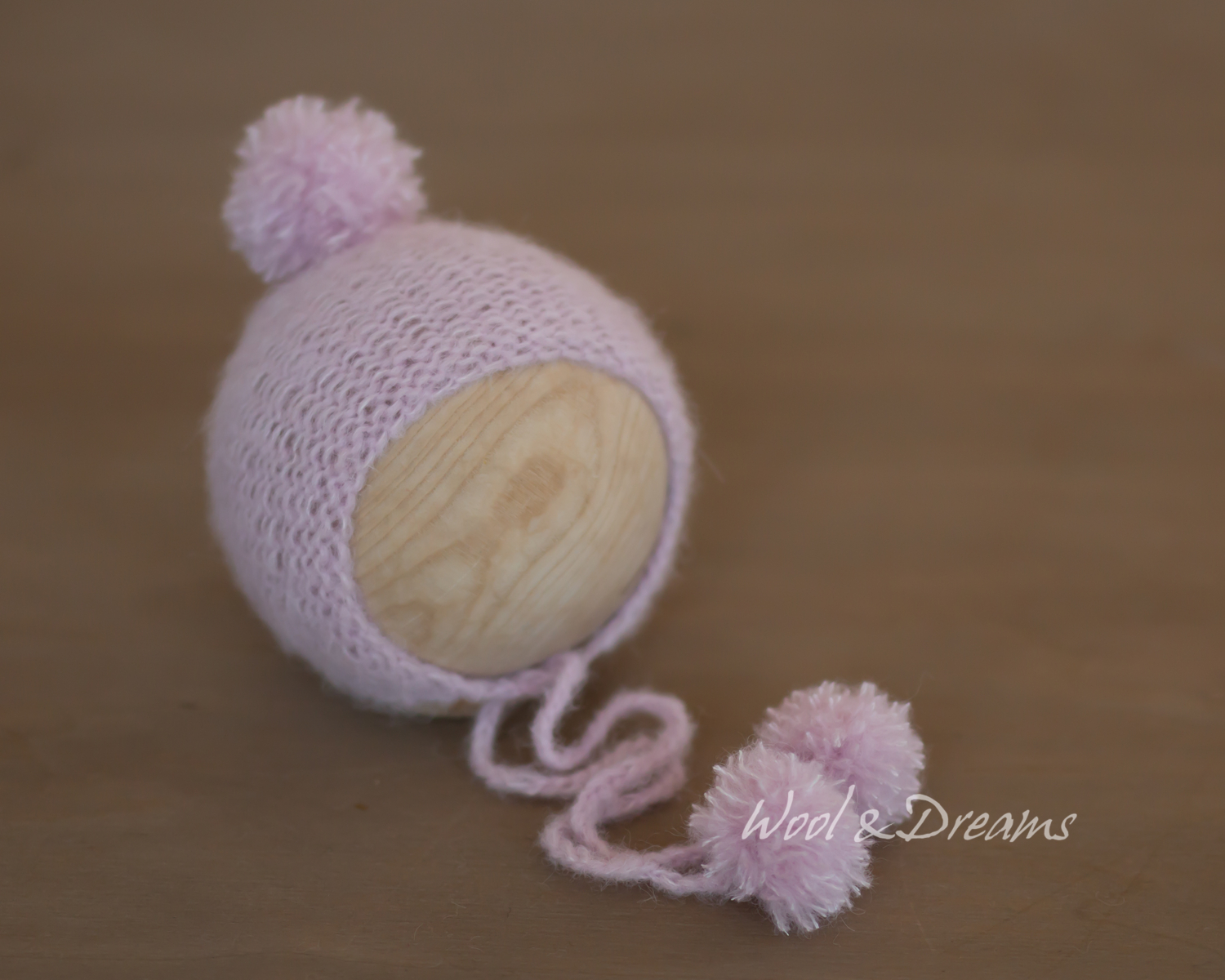 Light Pink Pom Pom Newborn Bonnet