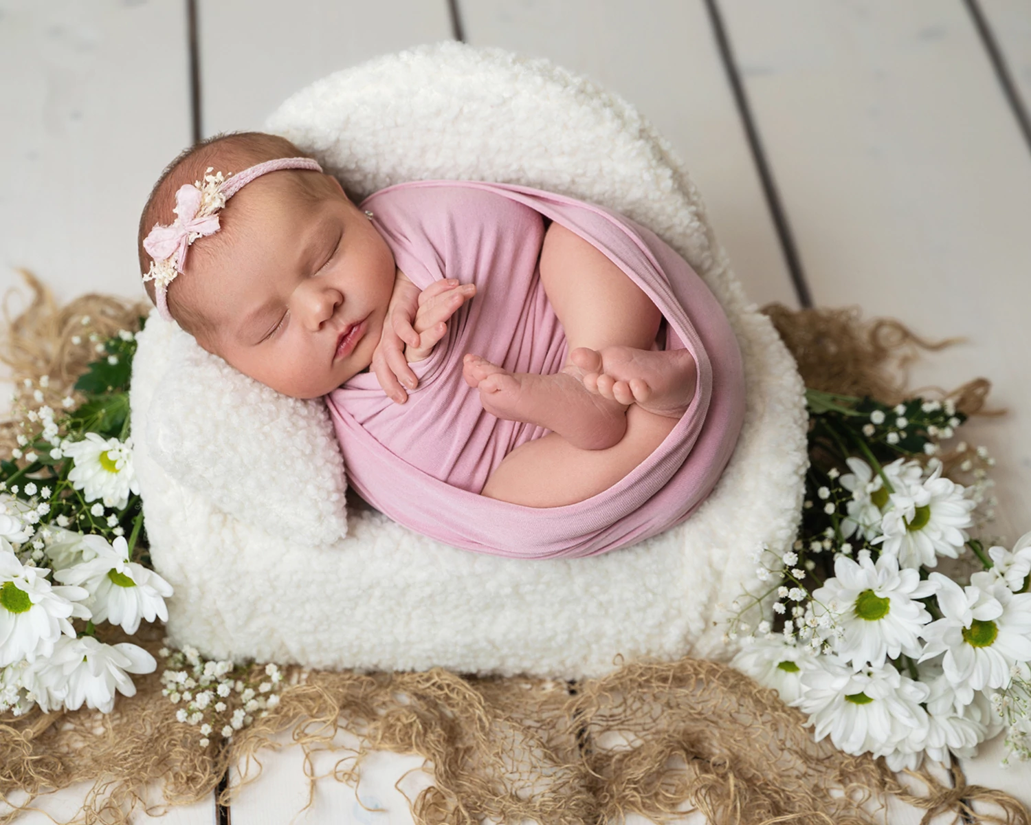 Halvány rózsaszín  elasztikus wrap újszülött fotózáshoz