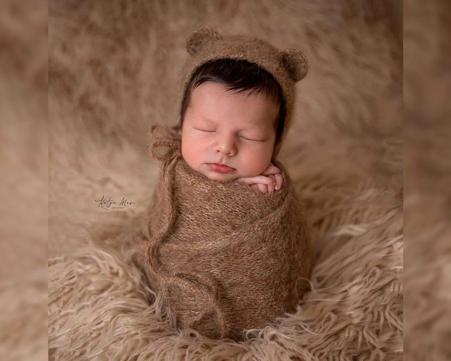 Brown mohair knitted Wrap 150cm (59 in) or set with the matching newborn Bonnet