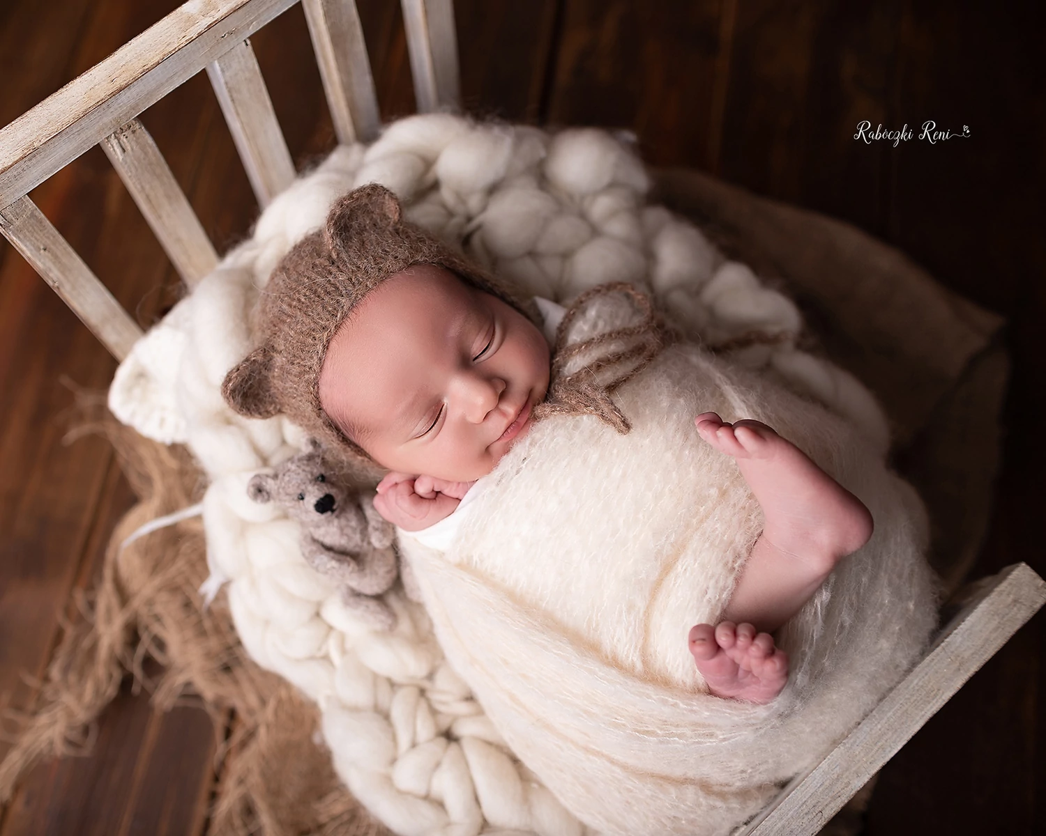 Brown Mohair Teddy Bear Bonnet Knitted