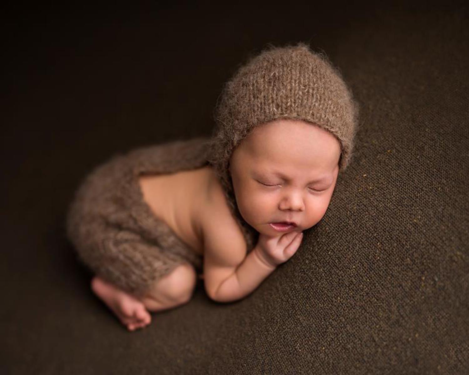 Brown Newborn Mohair Bonnet
