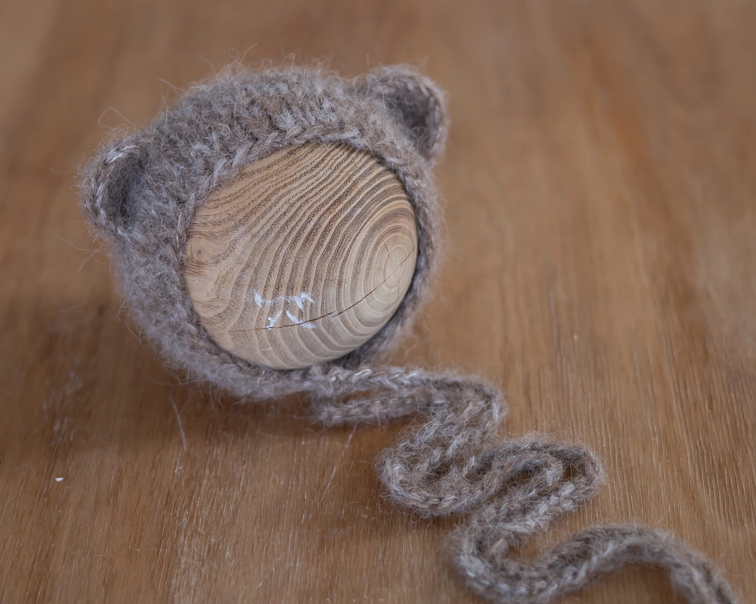 Brown Mohair Bear Bonnet - Newborn Size