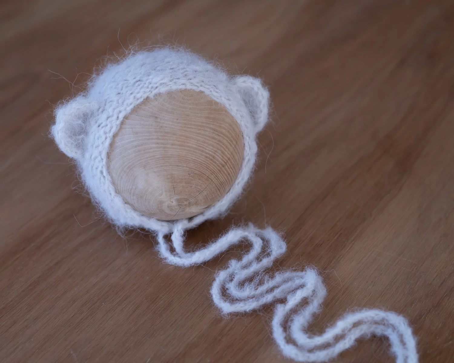 Krém színű mohair maci sapka - újszülött fotózáshoz