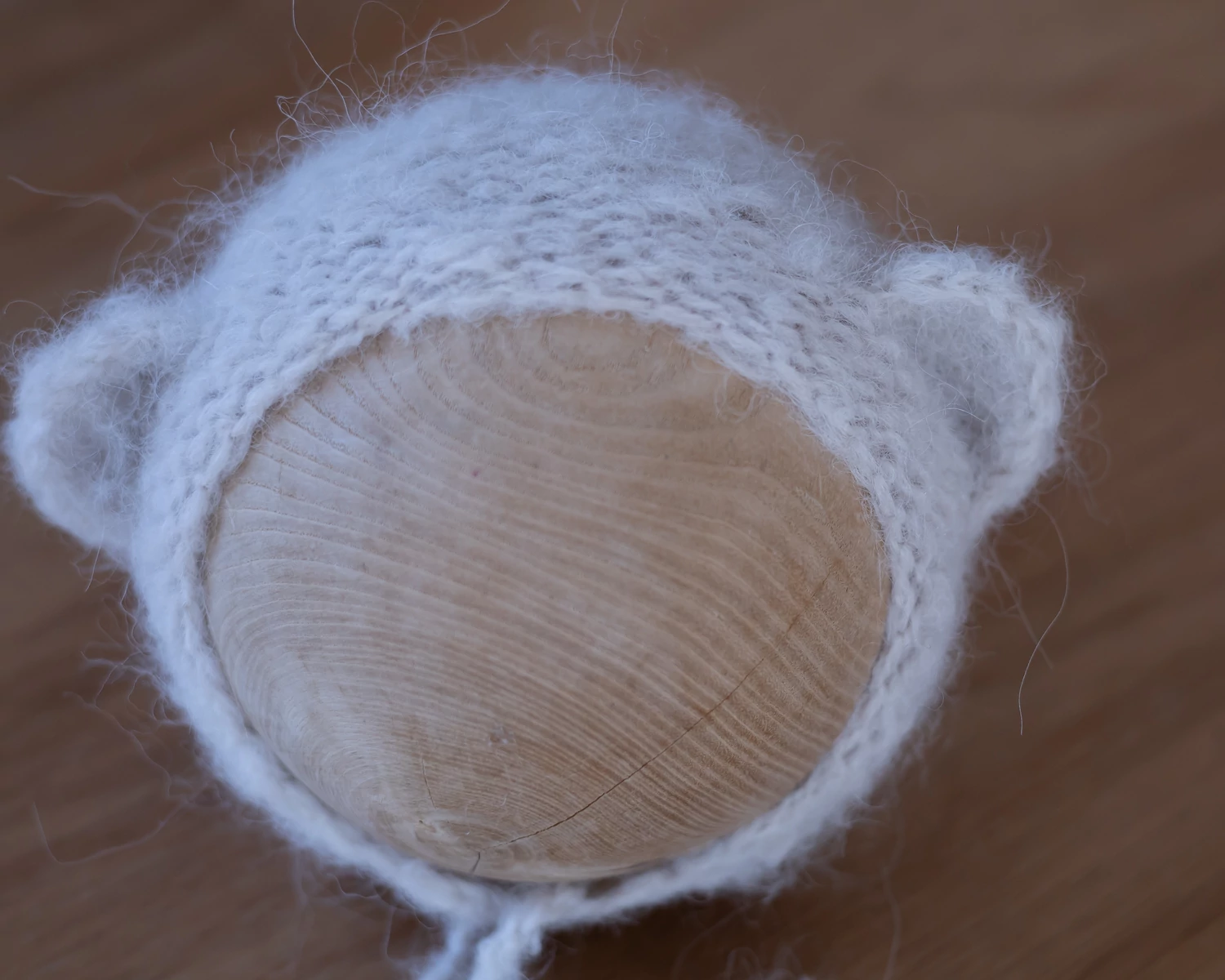 Krém színű mohair maci sapka - újszülött fotózáshoz