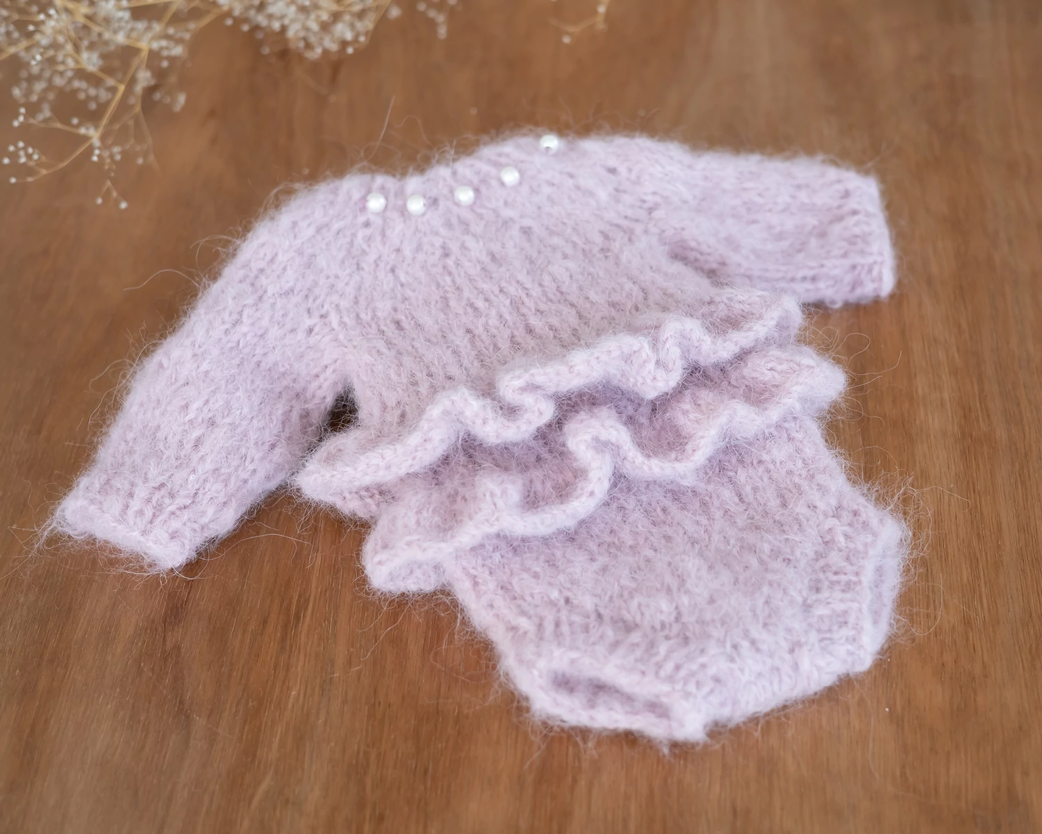 Kötött halvány rózsaszín body /romper újszülött fotózáshoz