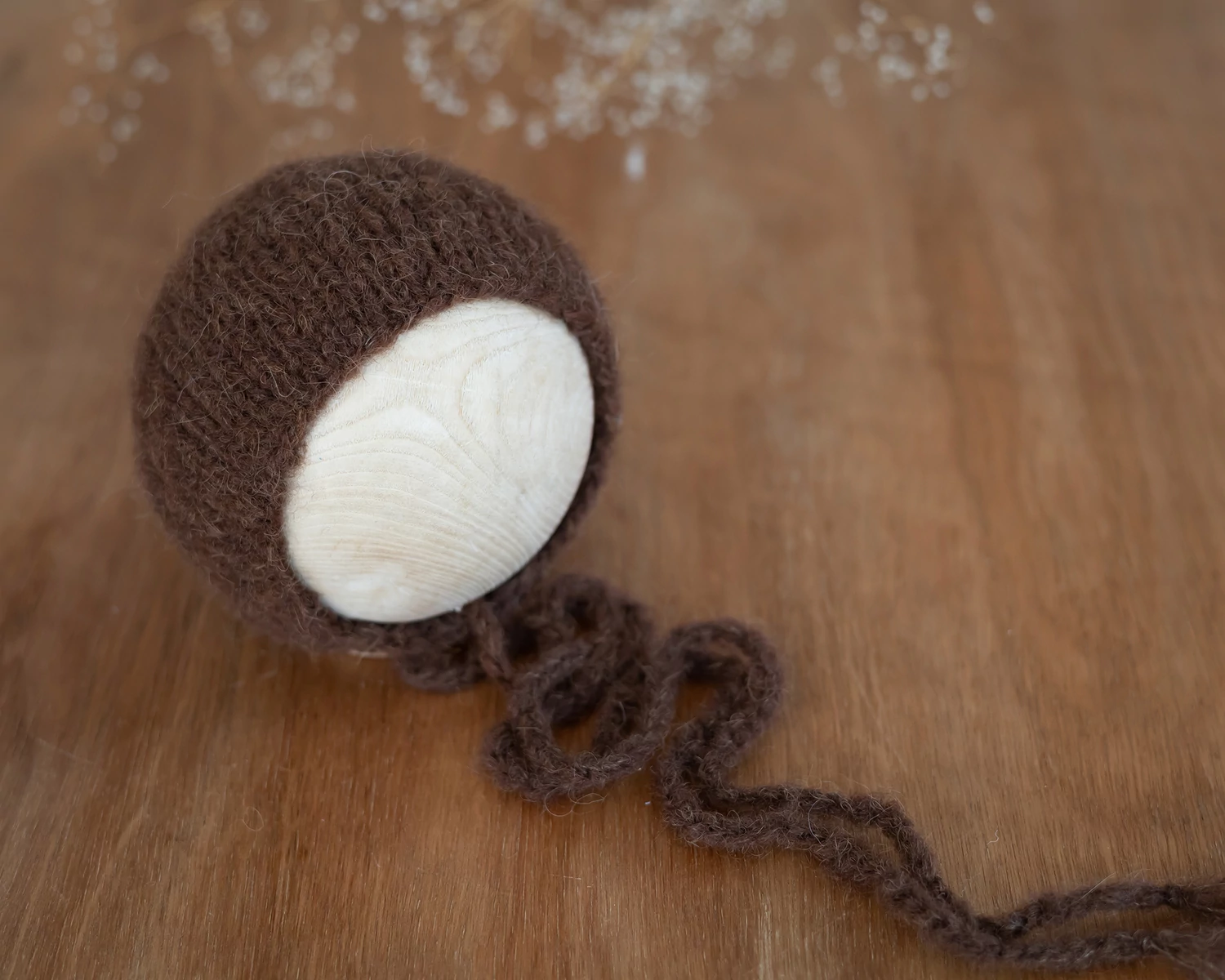 Sötétbarna újszülött mohair bonnet