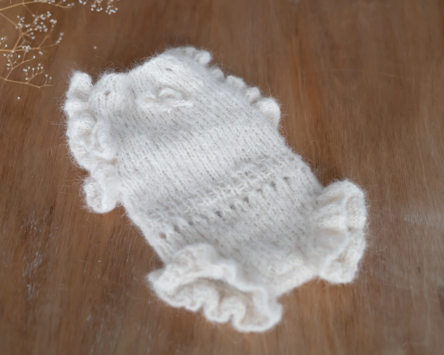 Kötött törtfehér kislány body /romper újszülött fotózáshoz