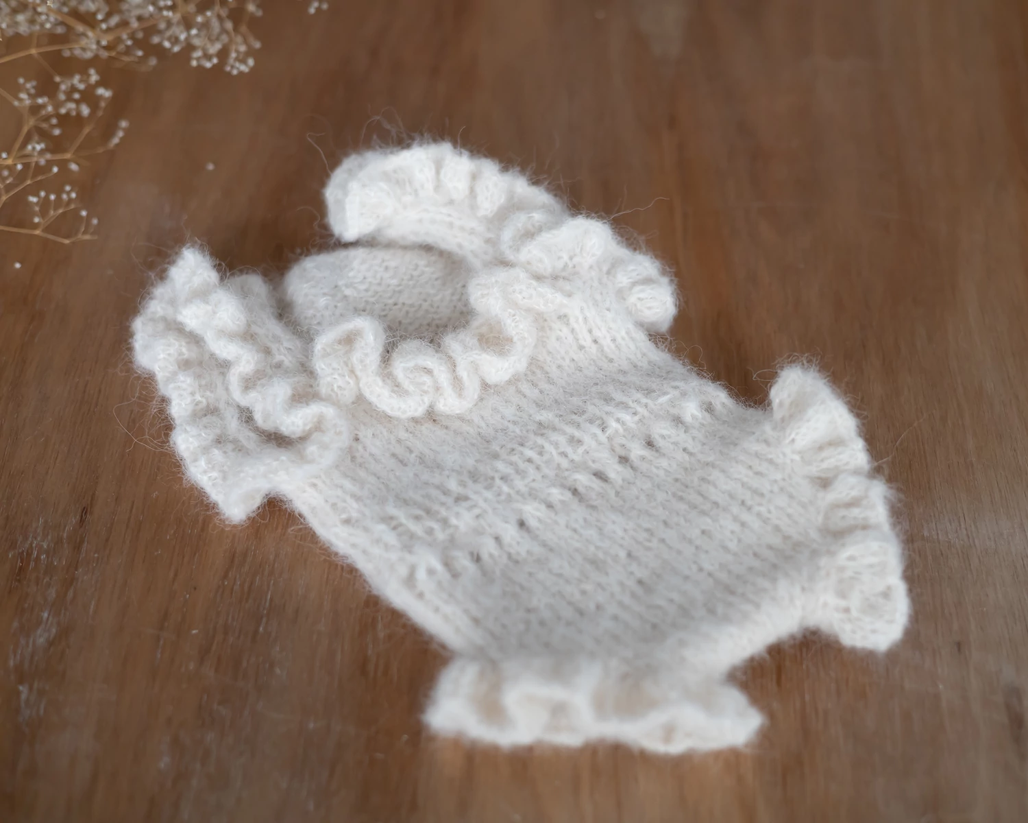 Kötött törtfehér kislány body /romper újszülött fotózáshoz