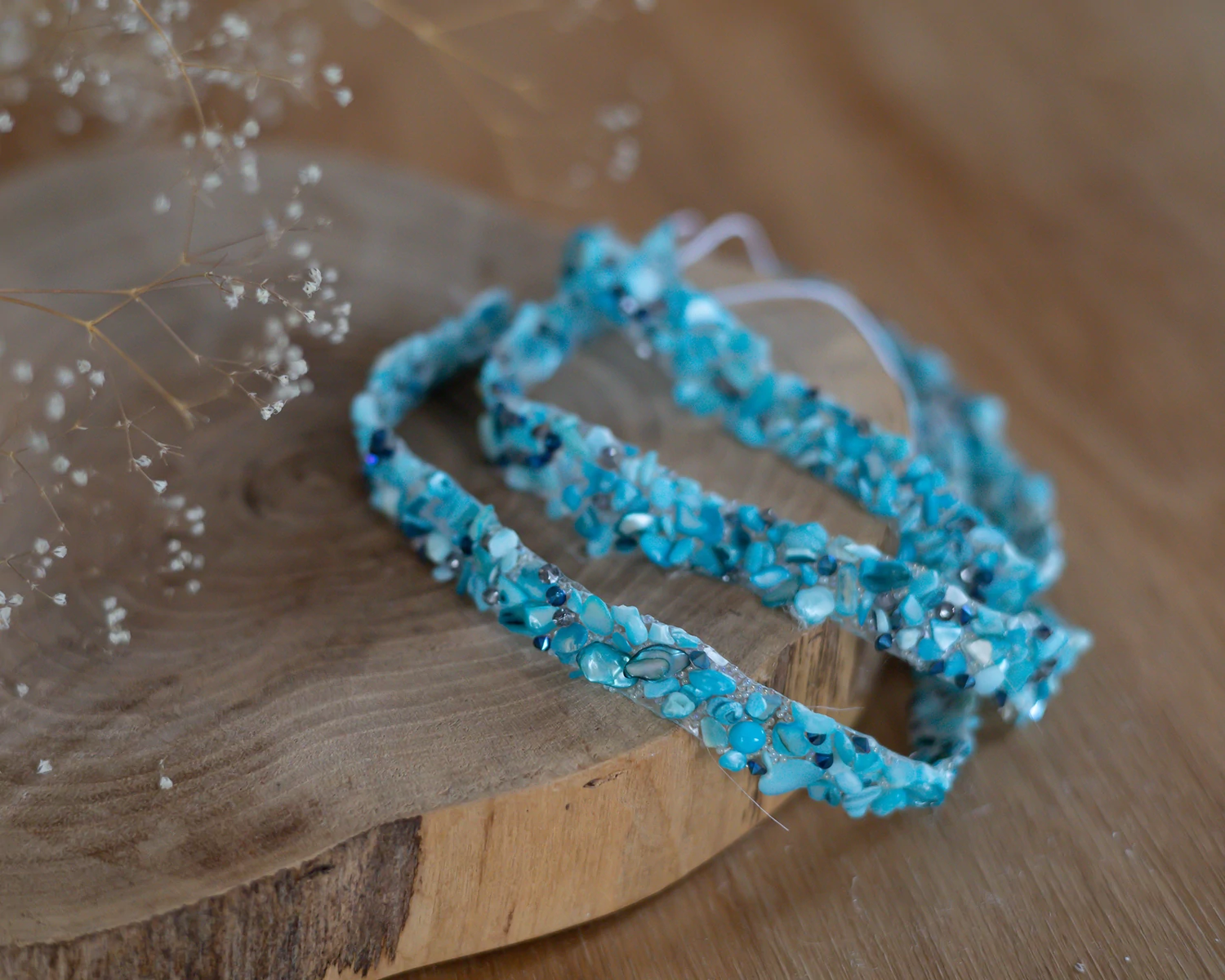 Türkiz, köves fejpánt, újszülött fotózáshoz