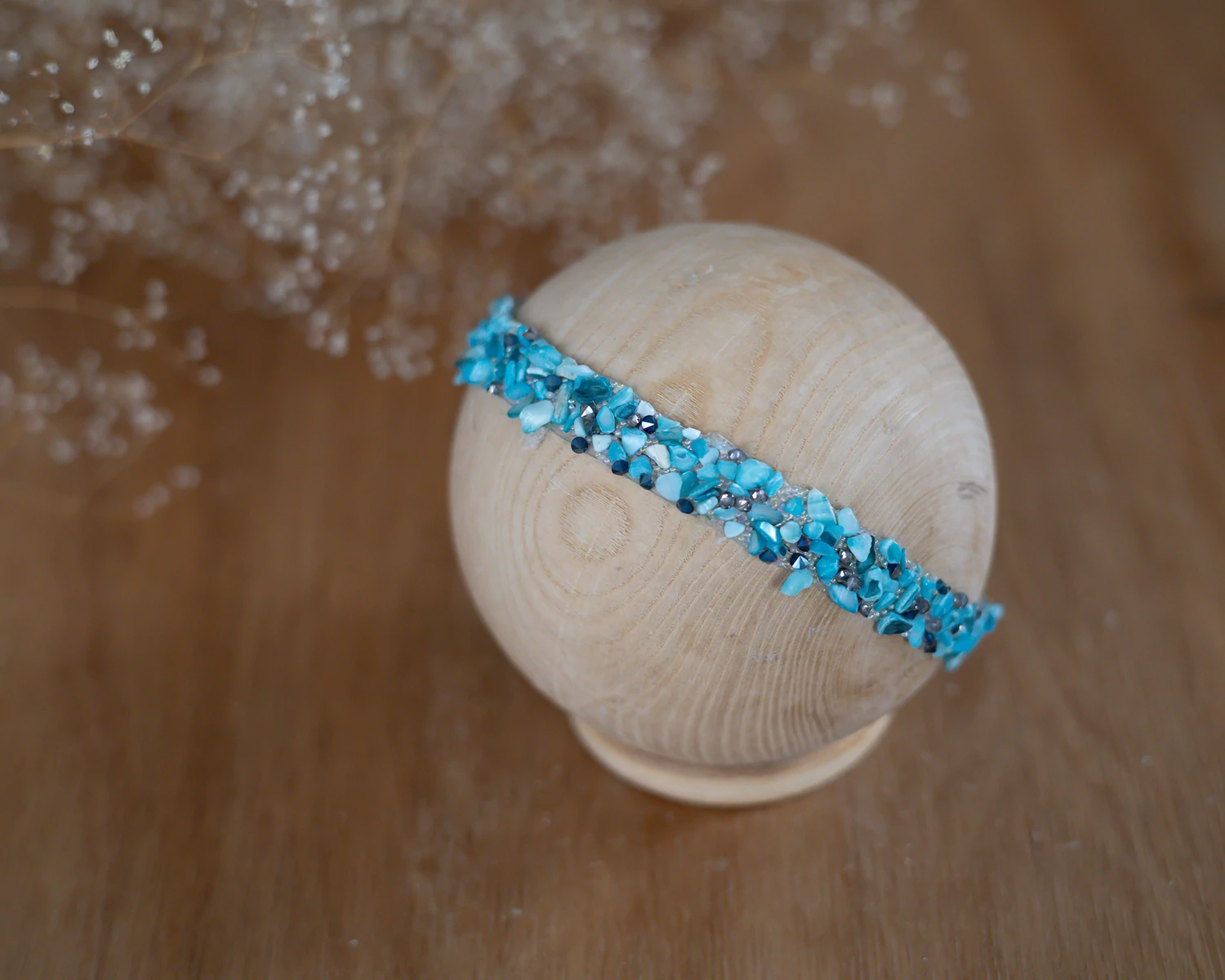 Türkiz, köves fejpánt, újszülött fotózáshoz