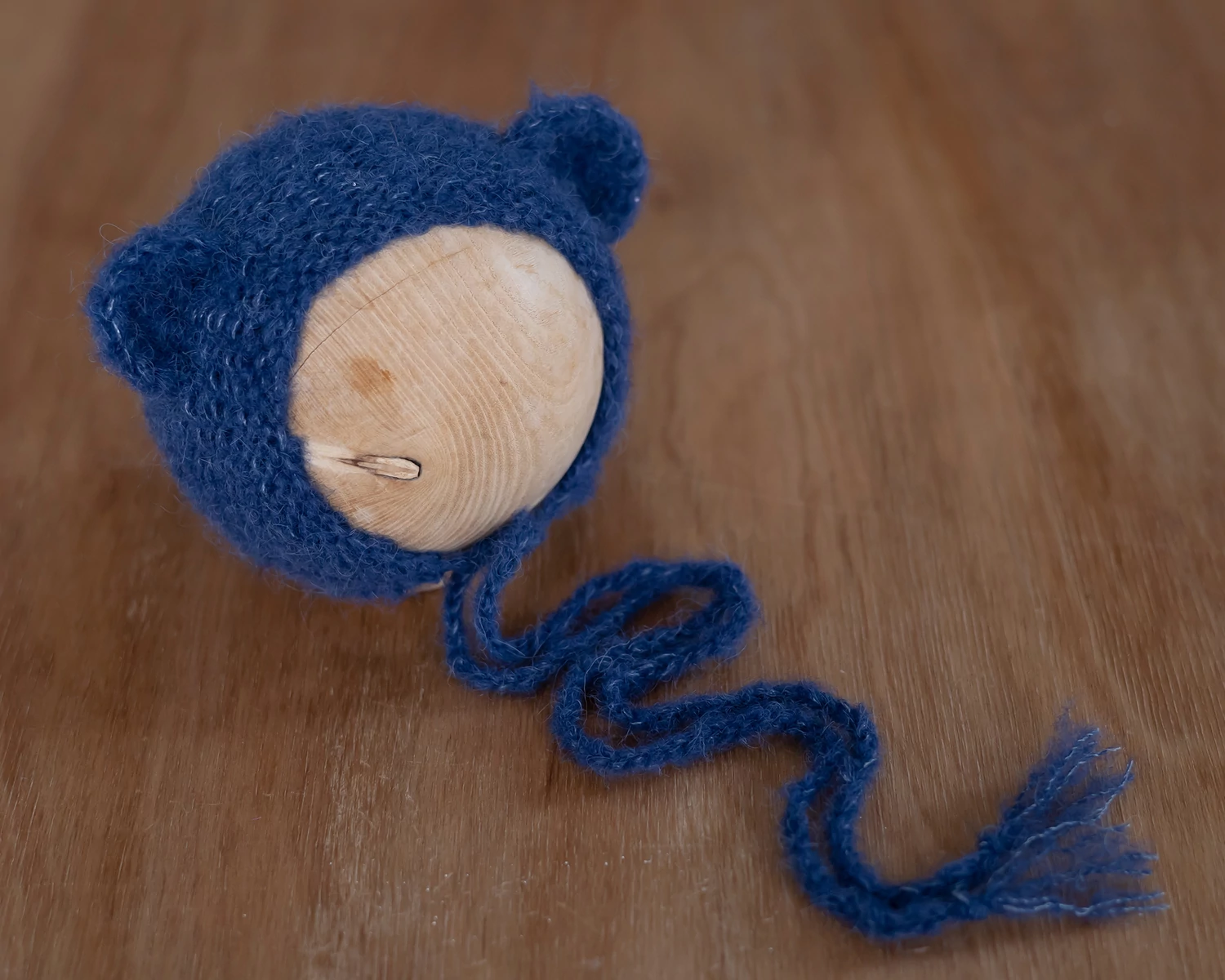Dark Blue Mohair Teddy Bear Bonnet Knitted