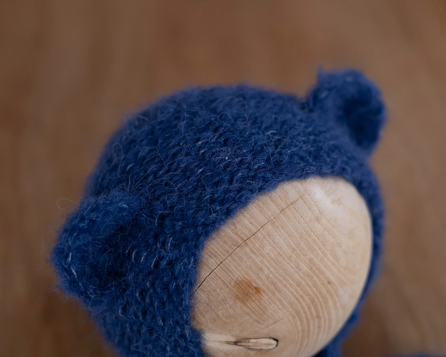Dark Blue Mohair Teddy Bear Bonnet Knitted