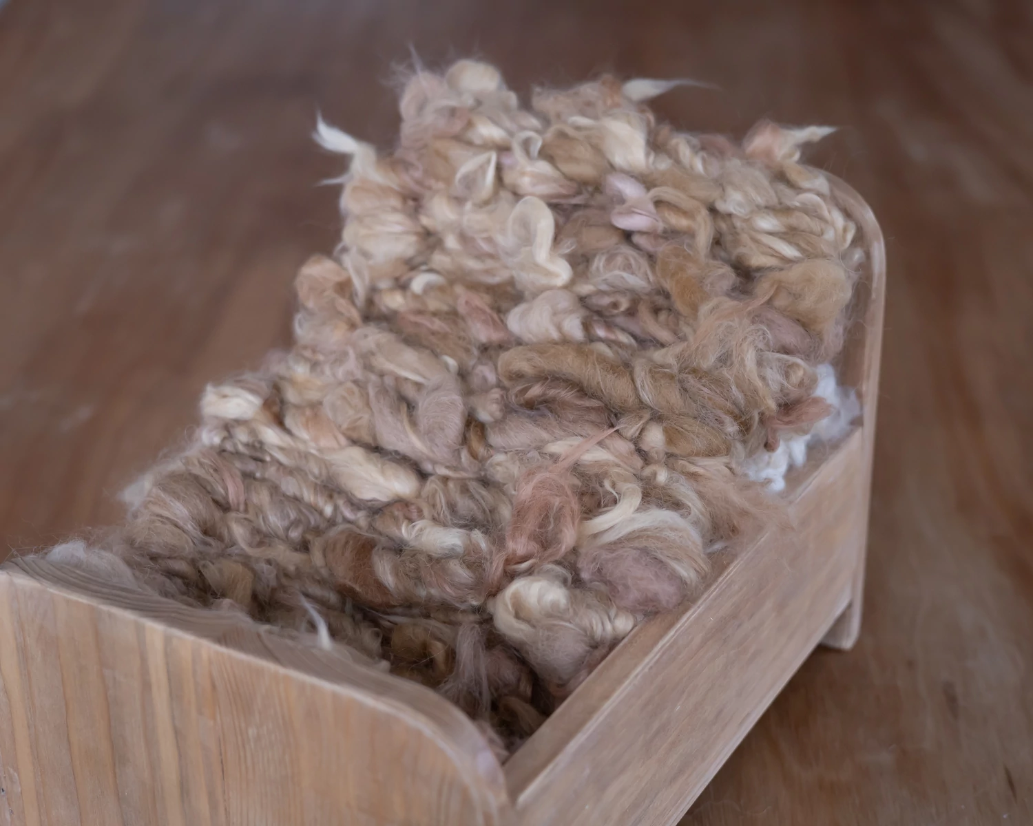 Beige-light brown thick rustic mini wool layer for newborn photography