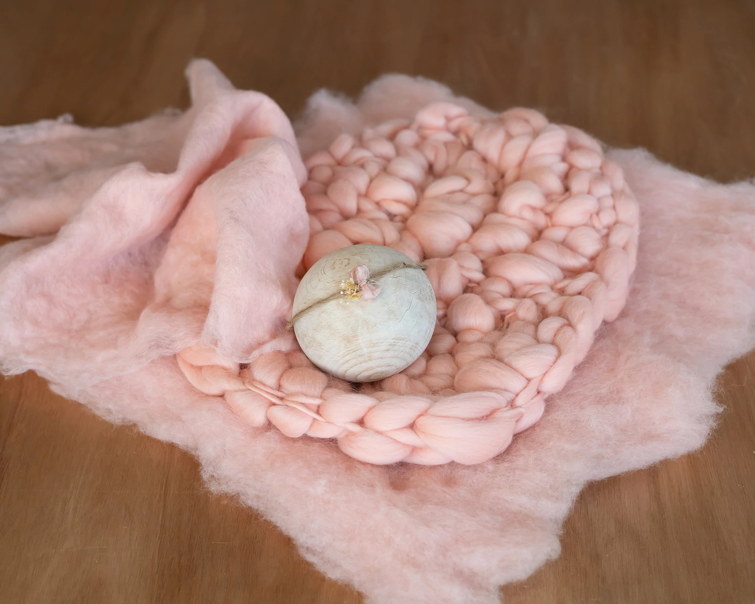 Four-Piece Set: Peach Blanket, Layer, Headband, Wool Fluff