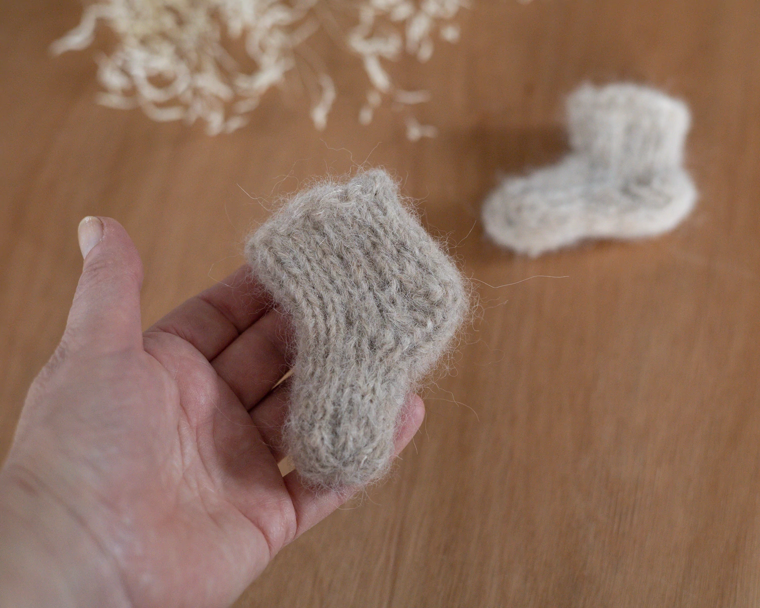 Light Beige Hand-Knit Mohair Socks - Photo Prop