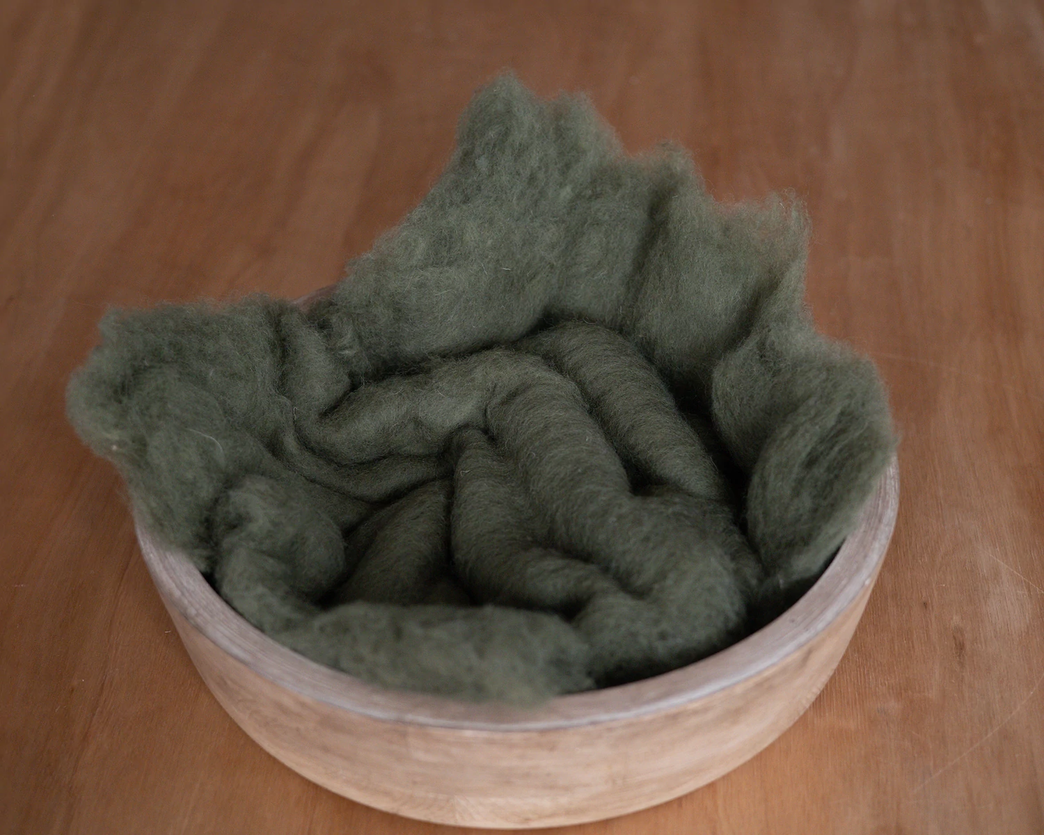 Deep Olive Green Wool Fluff Basket Stuffer - middle size