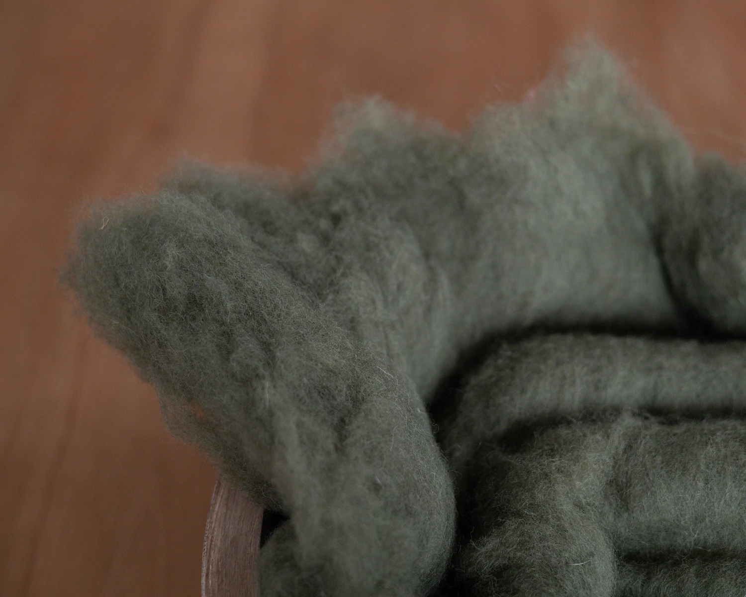 Deep Olive Green Wool Fluff Basket Stuffer - middle size