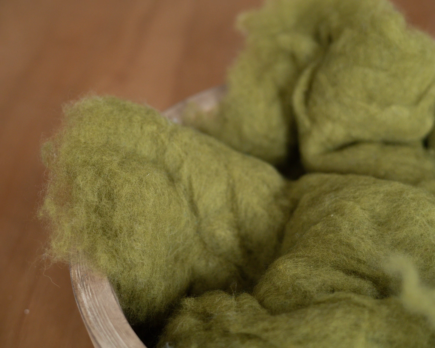 Olive Green Wool Fluff Basket Stuffer - middle size