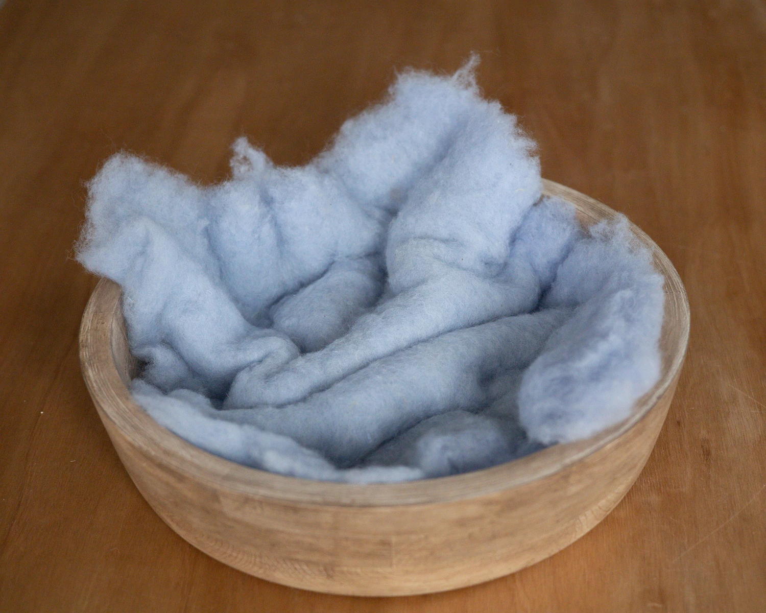 Light Blue Wool Fluff Basket Stuffer - middle size