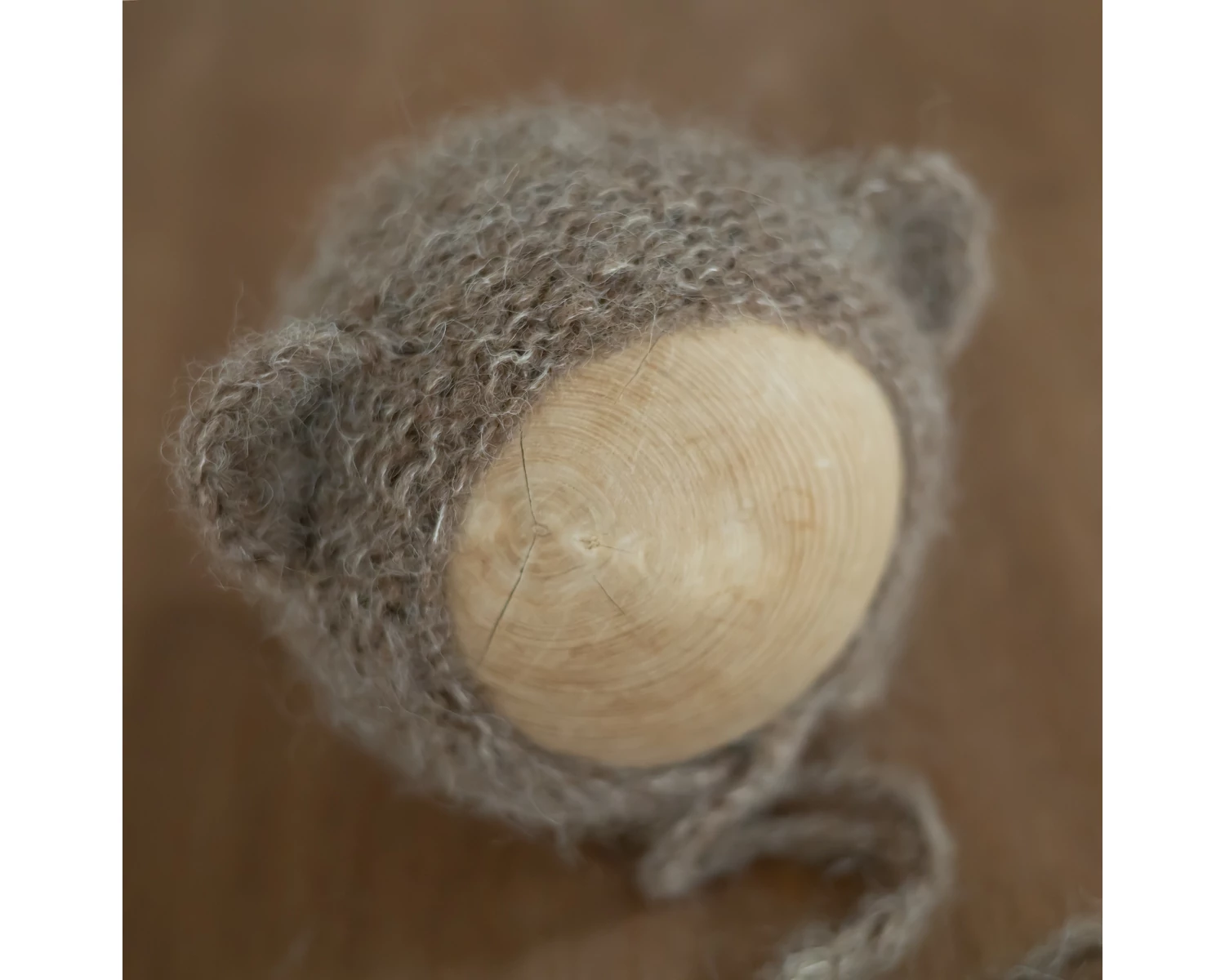 Brown Mohair Teddy Bear Bonnet Knitted