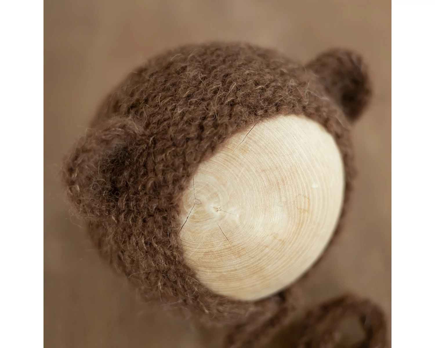 Chocholate Brown Mohair Teddy Bear Bonnet Knitted