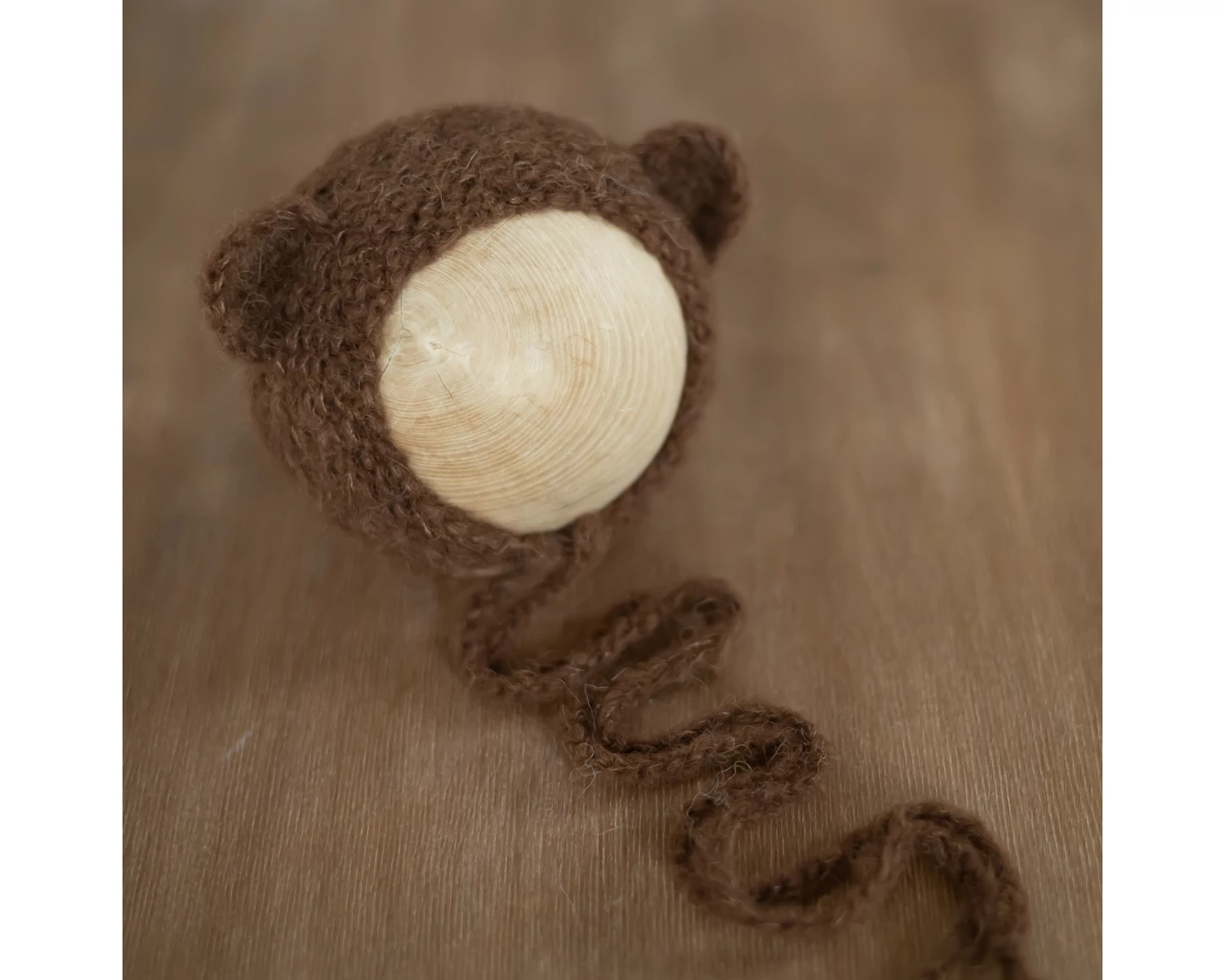 Chocholate Brown Mohair Teddy Bear Bonnet Knitted