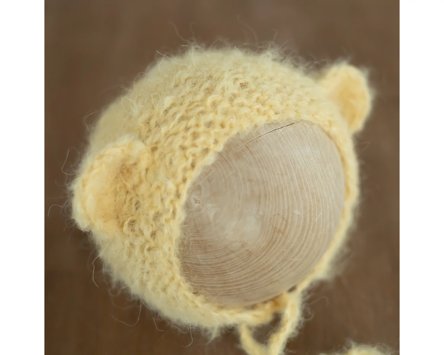 Yellow Mohair Bear Bonnet Knitted