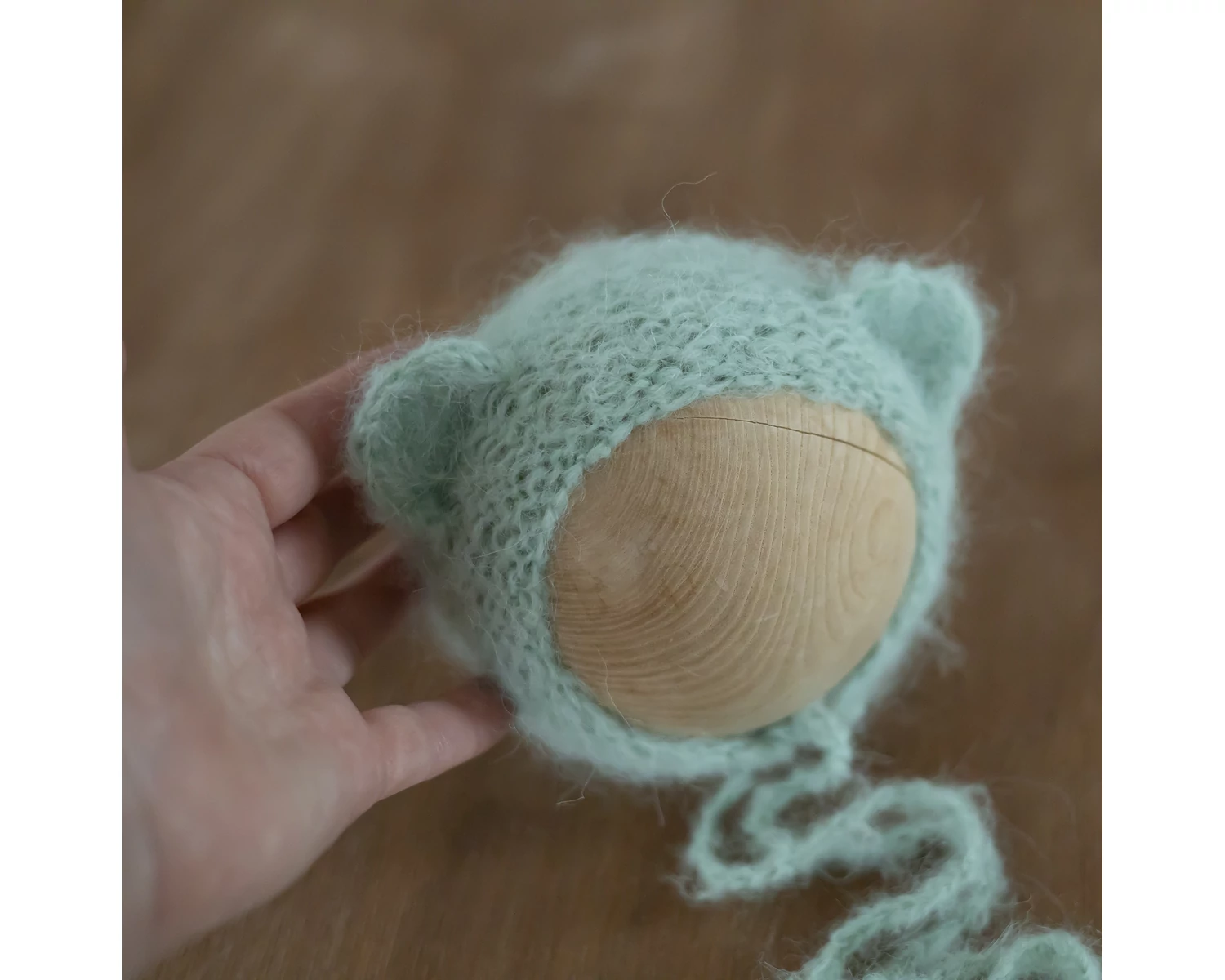 Light Green Mohair Bear Bonnet