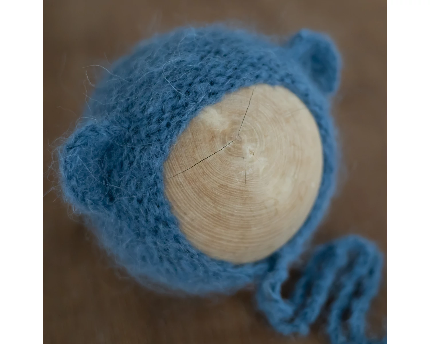 Blue Mohair Teddy Bear Bonnet Knitted