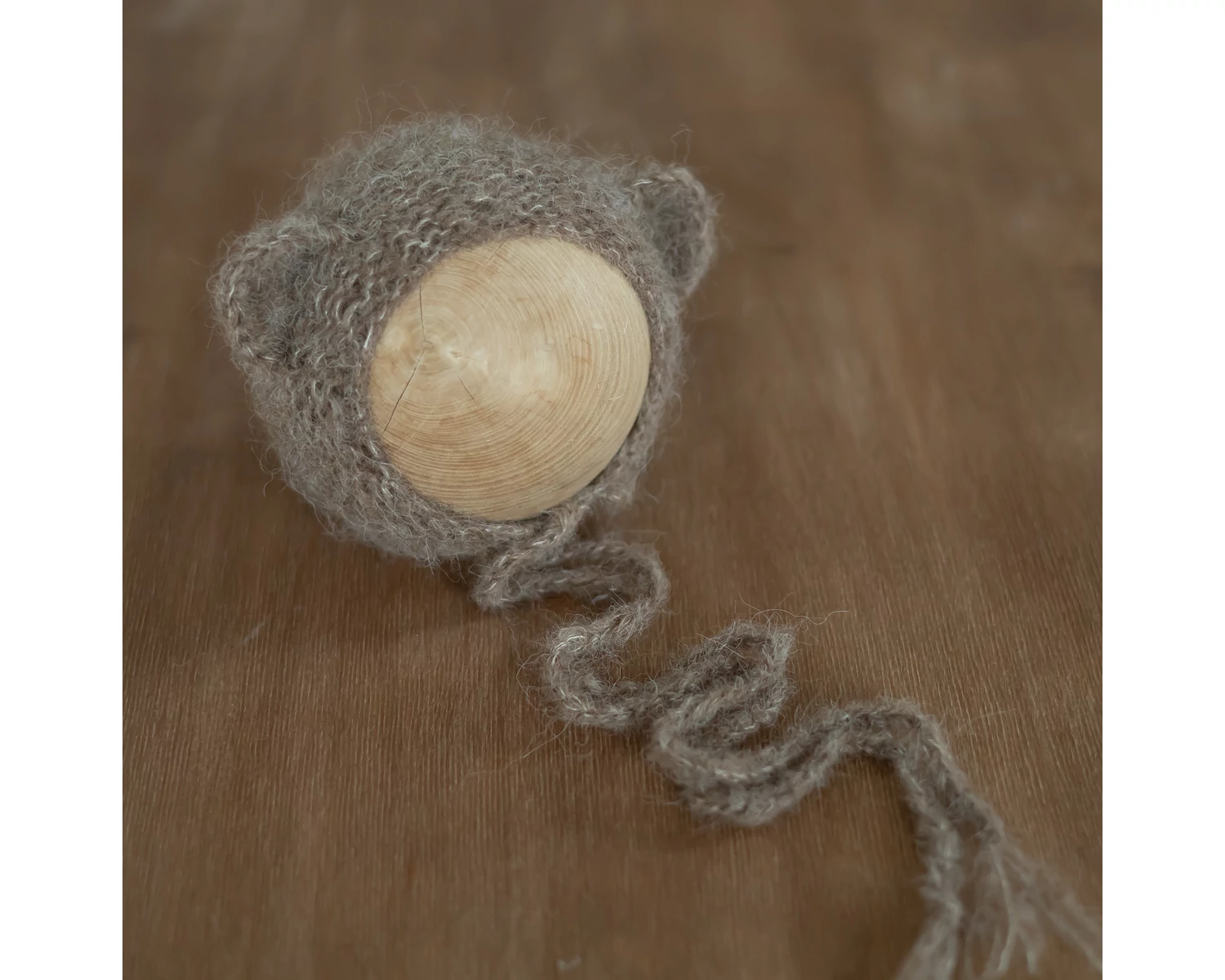 Brown Mohair Teddy Bear Bonnet Knitted