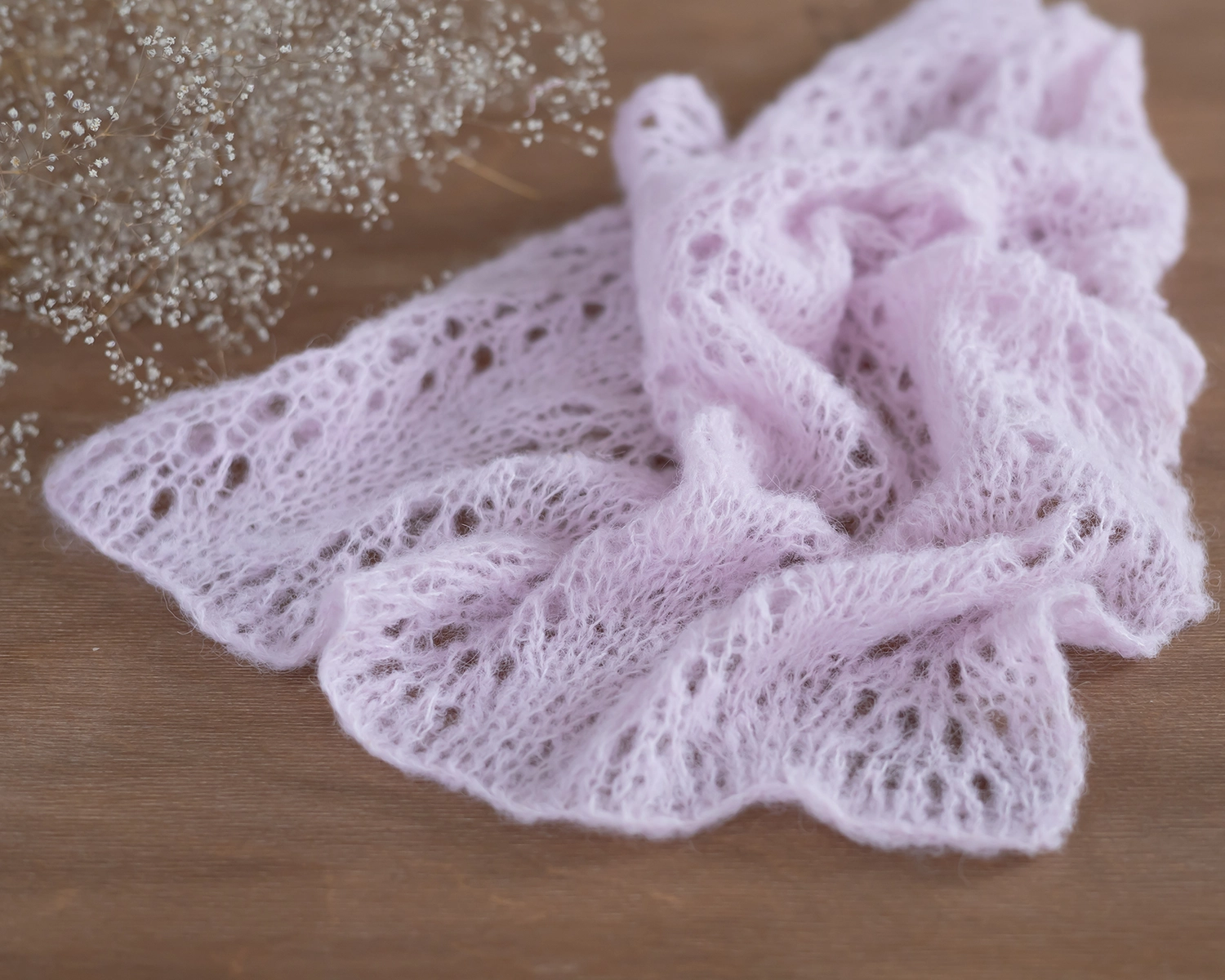 Pale Pink Mohair Knitted Layer / Blanket
