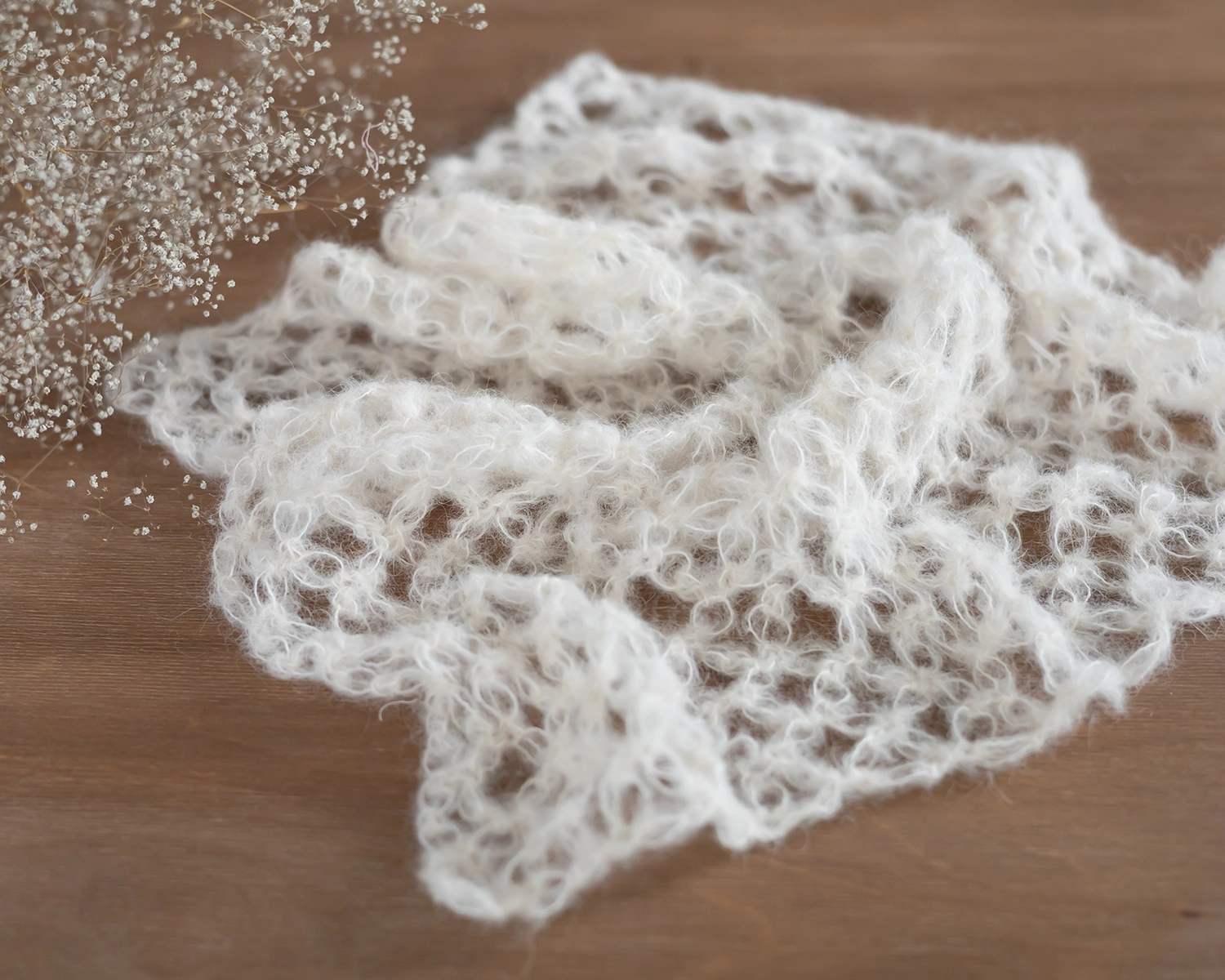 Off White Mohair Crocheted Layer / Blanket