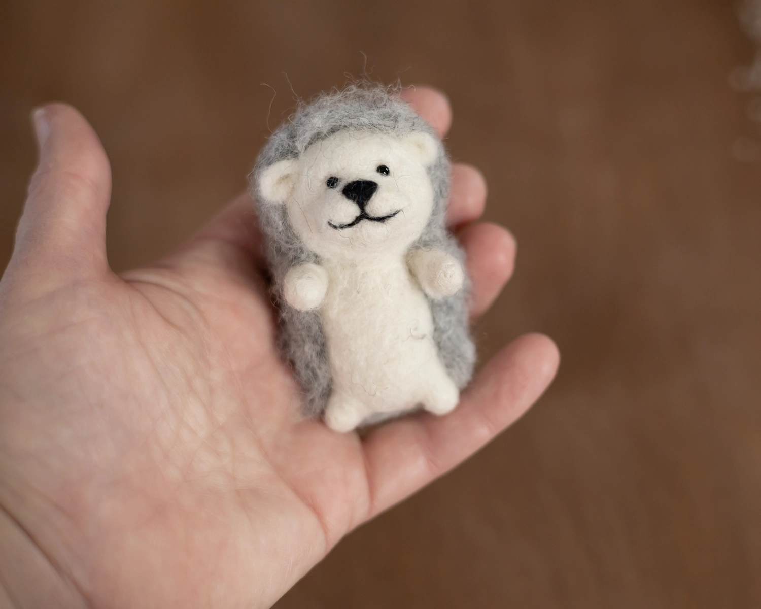 Grey -White Mini Felted Hedgehog