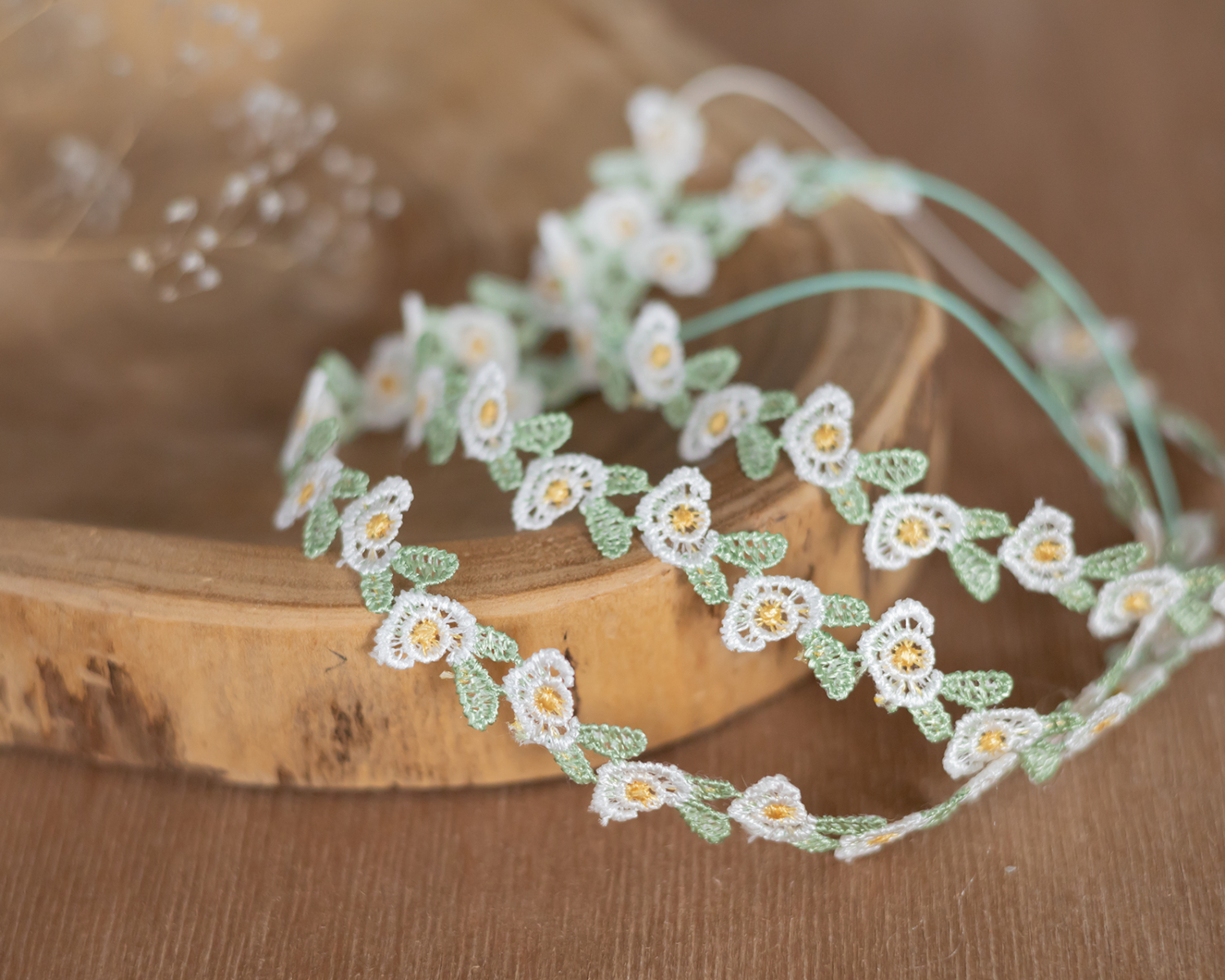 Floral Lace Headband, Green - White - Yellow