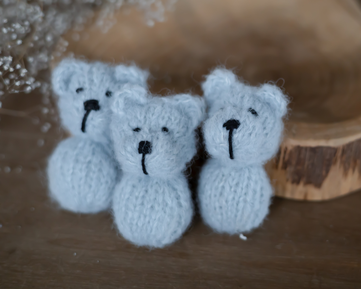Light Blue Mini Knitted Bear Photo Toy