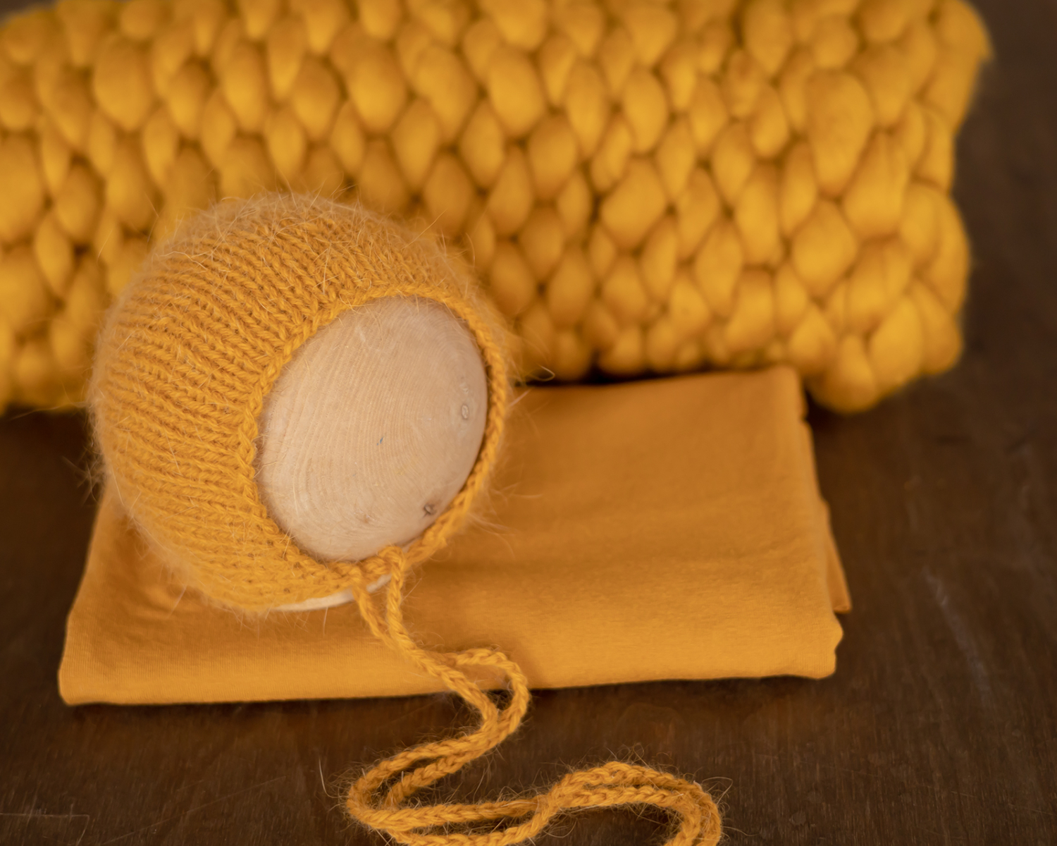 Mustard Wool Layer, Wrap and Bonnet in Set