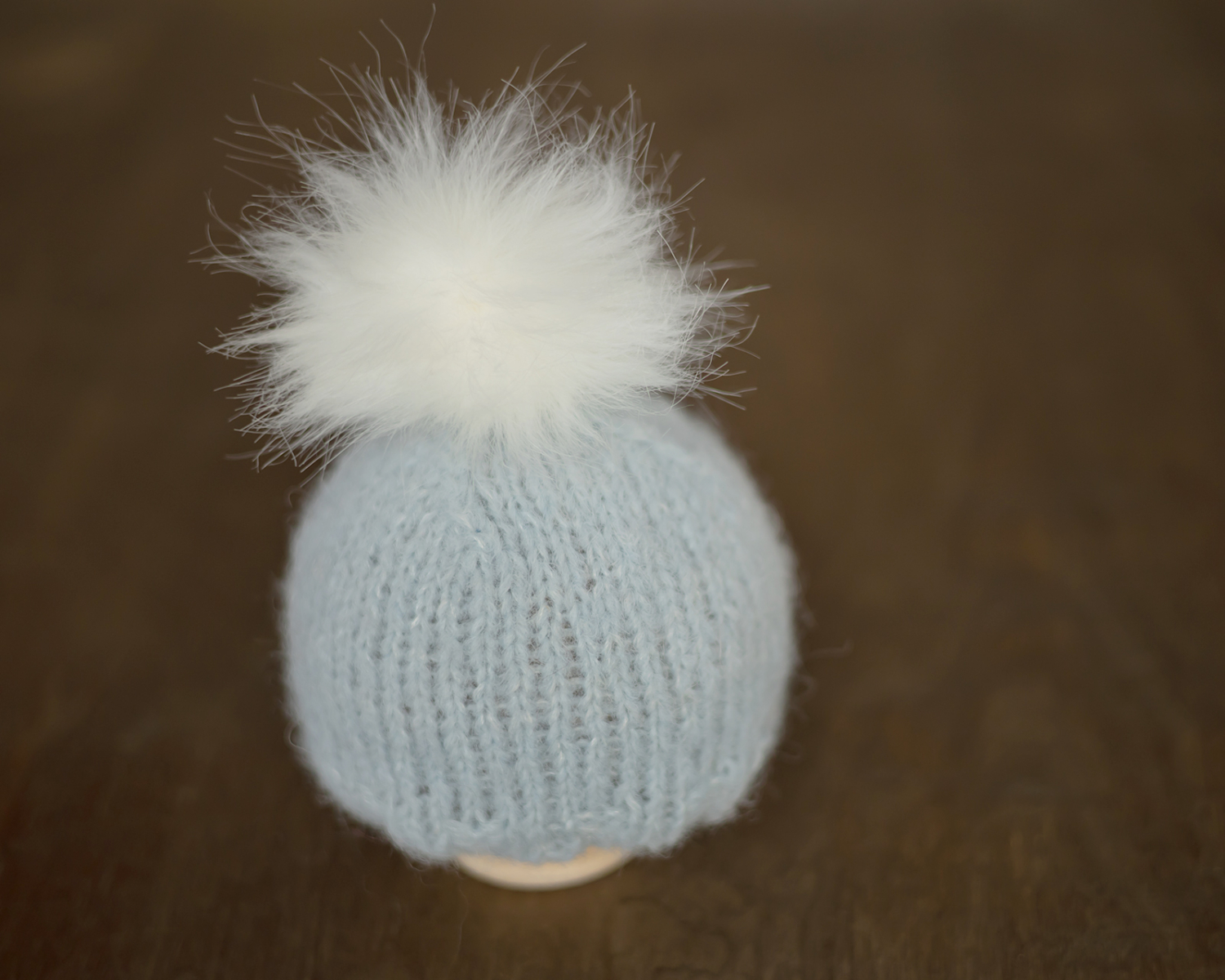 Blue - White Newborn Bonnet with Fur Pom Pom
