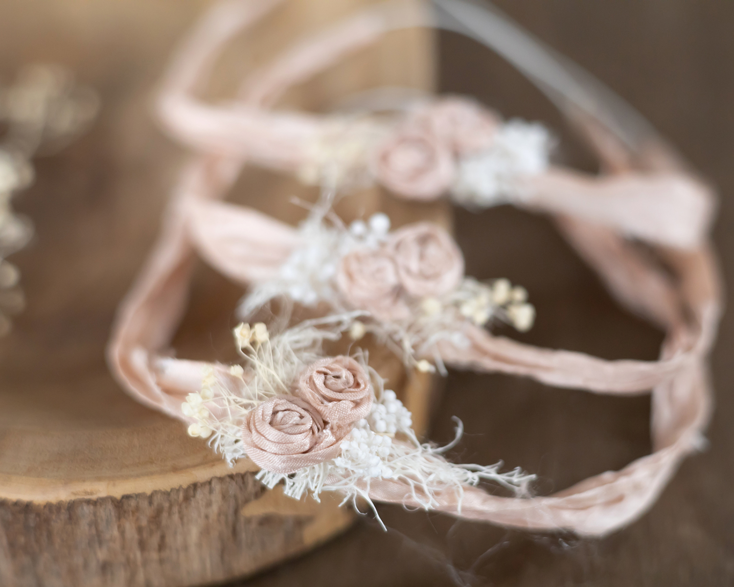 Pale dusty peach silk floral headband