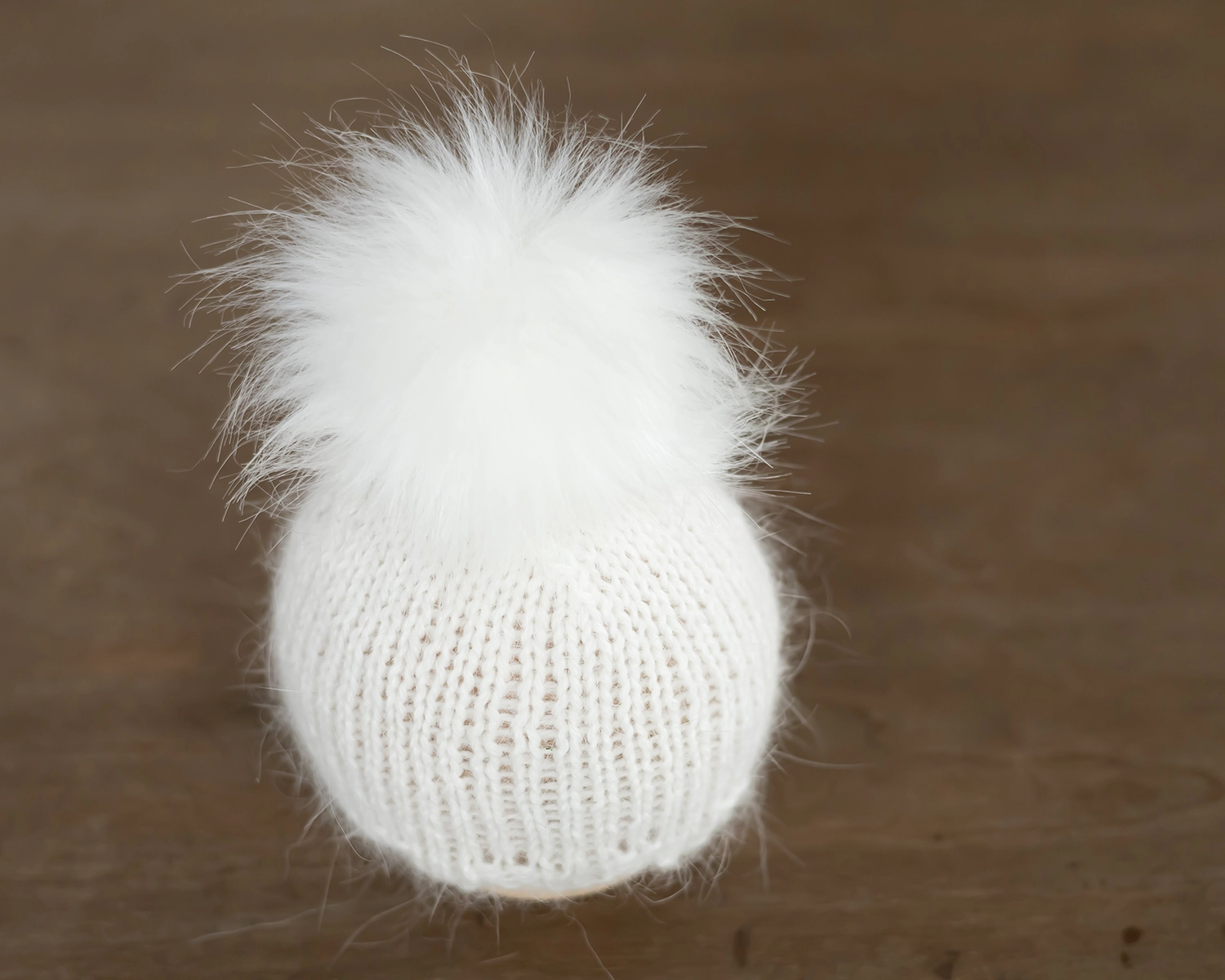 White Newborn Bonnet with Fur Pom Pom