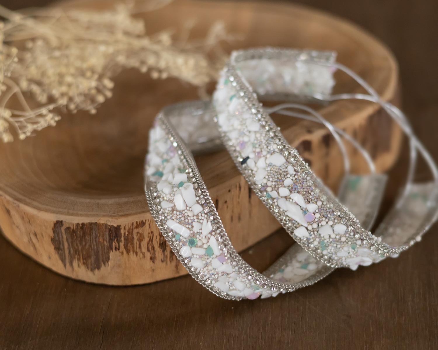 Headband with Stones, Silver- White