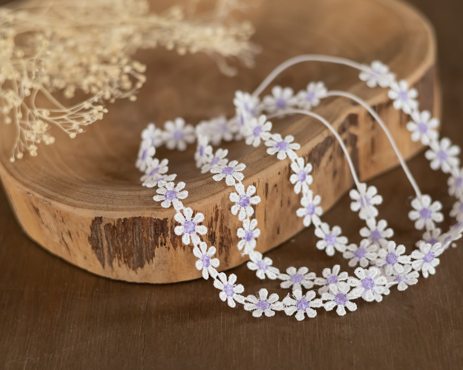 Floral Lace Headband, White - Purple