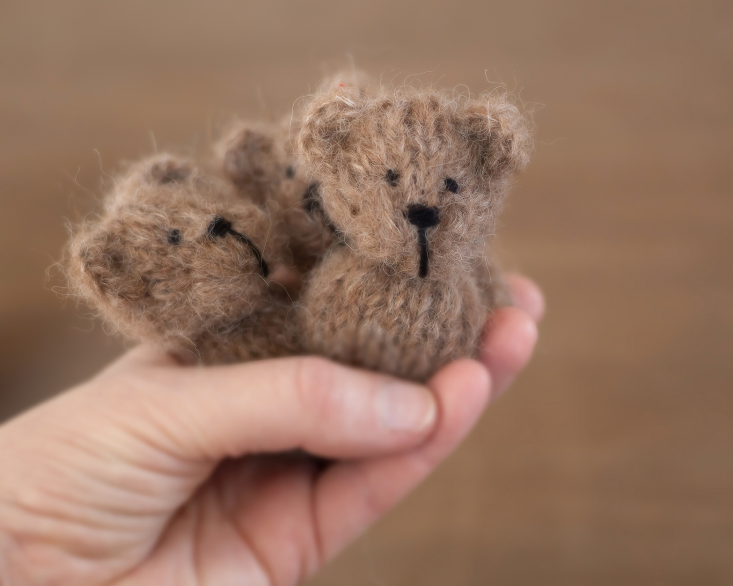 Brown Mini Knitted Bear Photo Toy